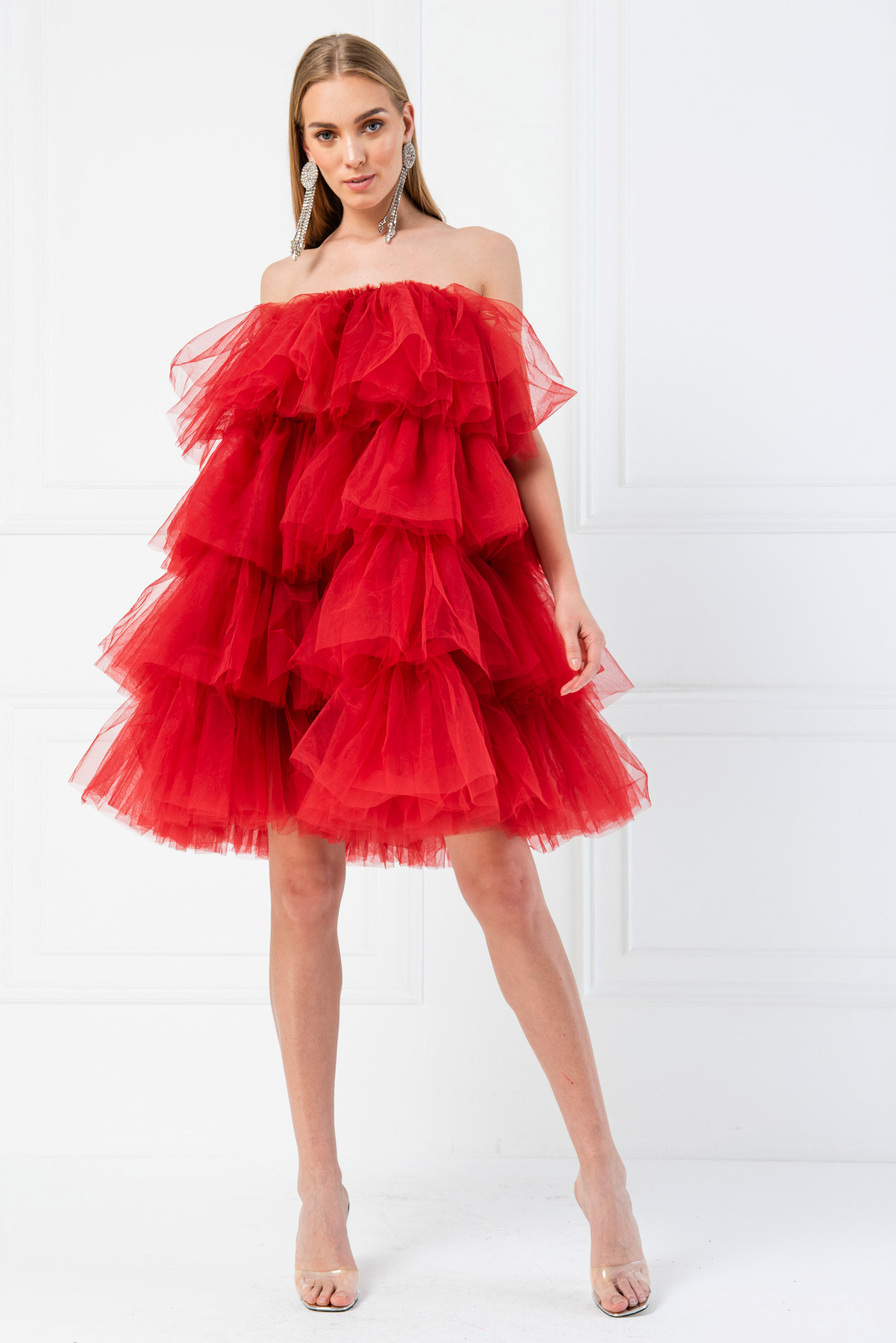 Wholesale Off The Shoulder Red Tulle Dress