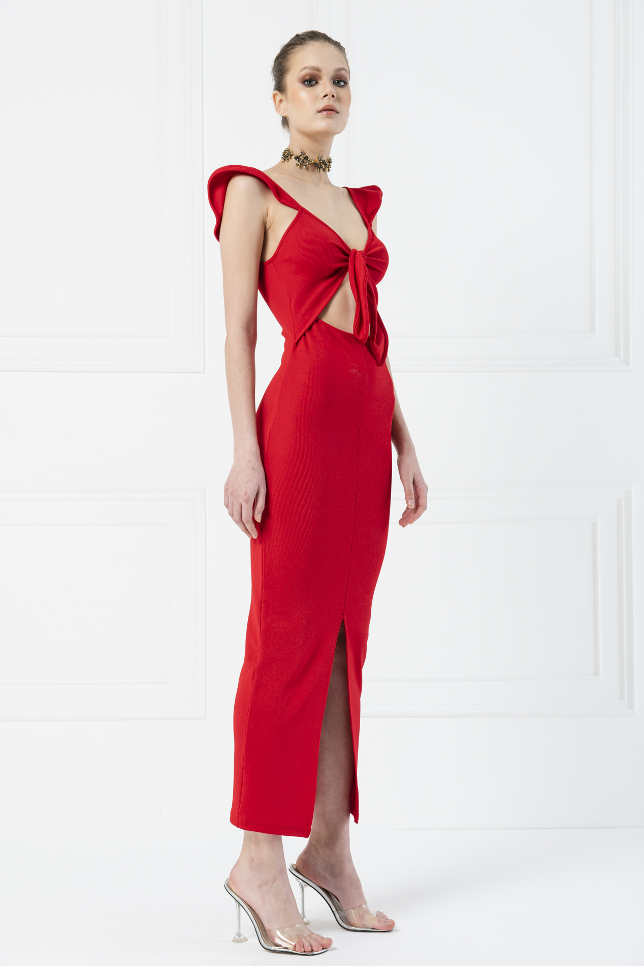 Red Tie-Front Maxi Dress