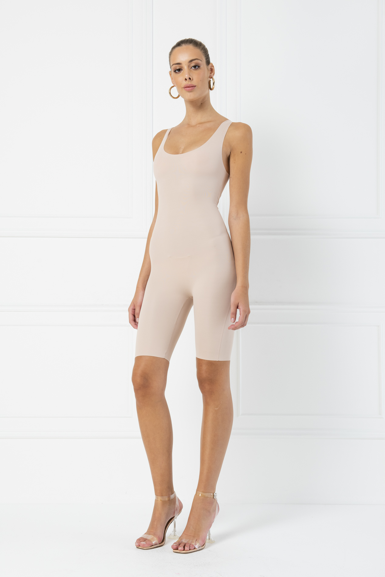 Scoop Neck Mid Thigh Full Body Shaper in Nude