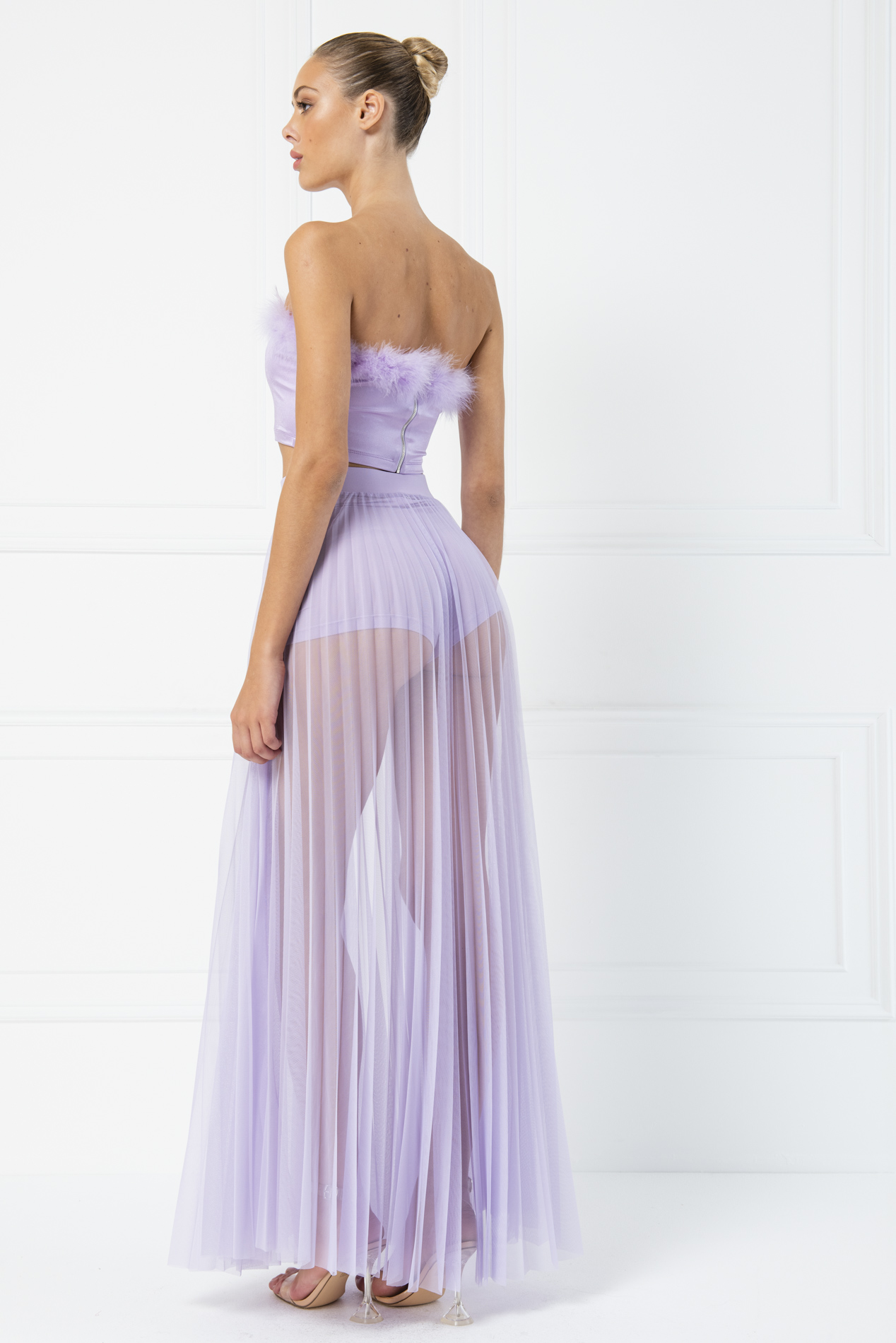 Wholesale Sheer Pleated Maxi Skirt in  Lilac