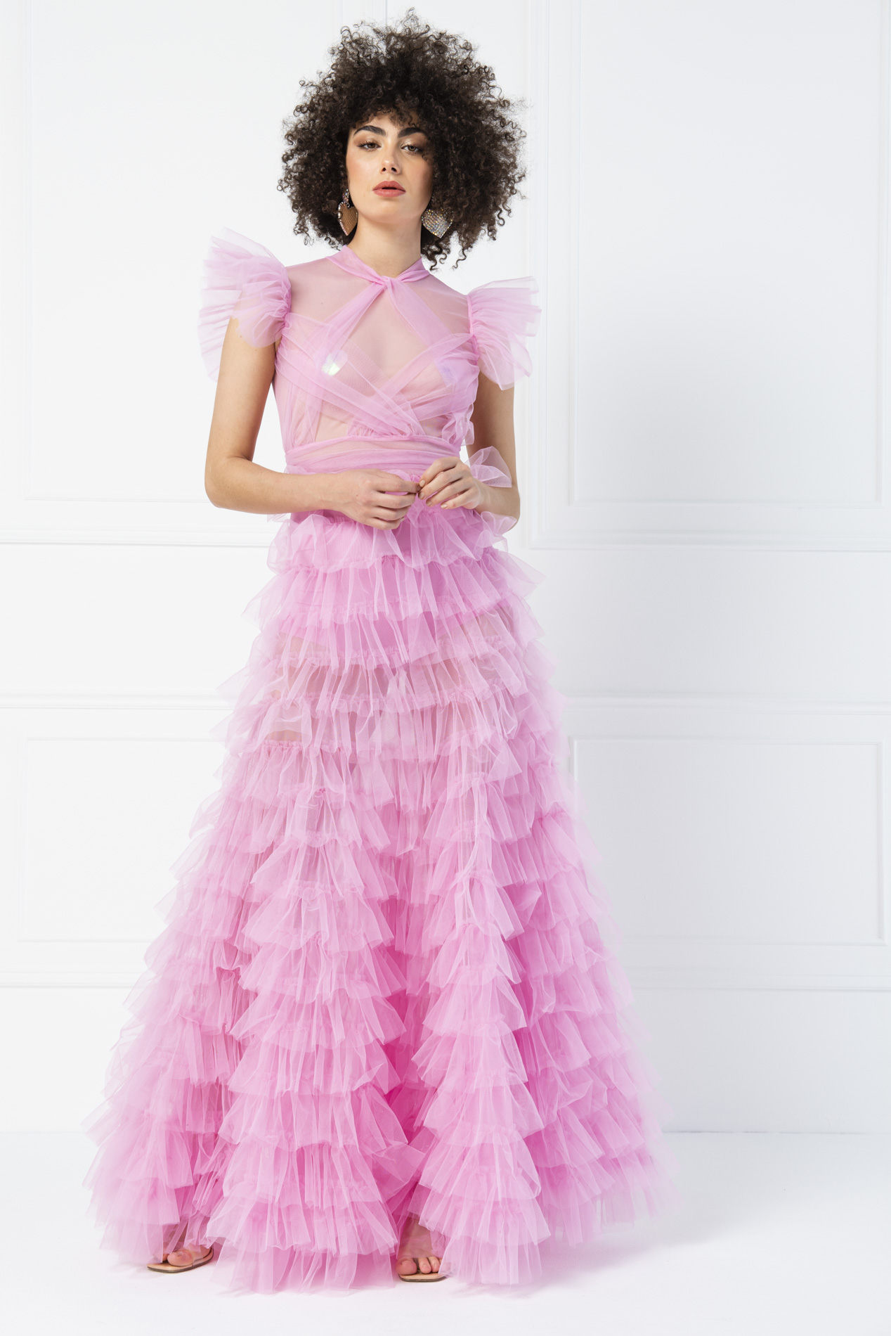 оптовая Прозрачное платье из Тюля Pink Длинное платье