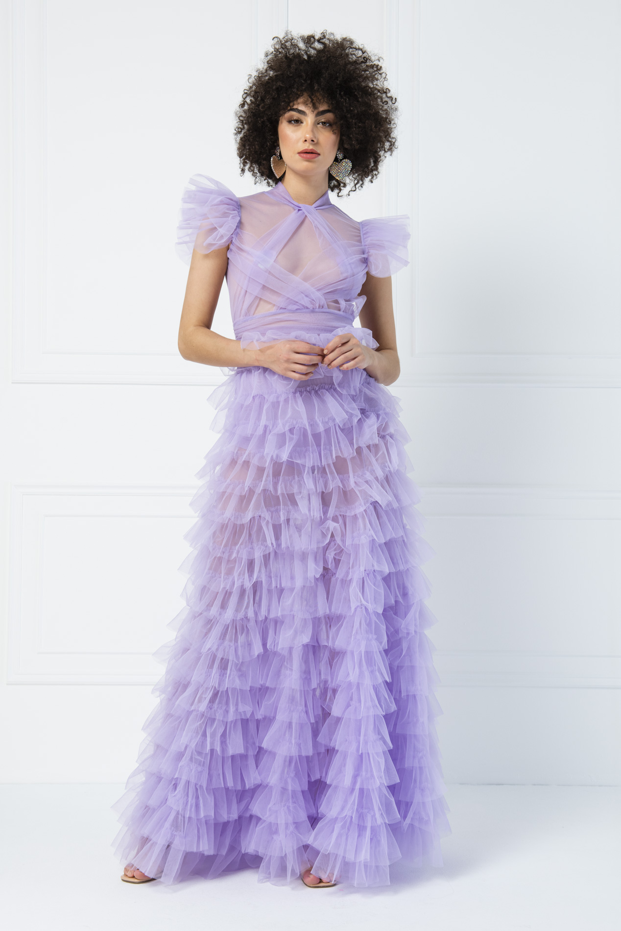 оптовая Прозрачное платье из Тюля Lilac Длинное платье