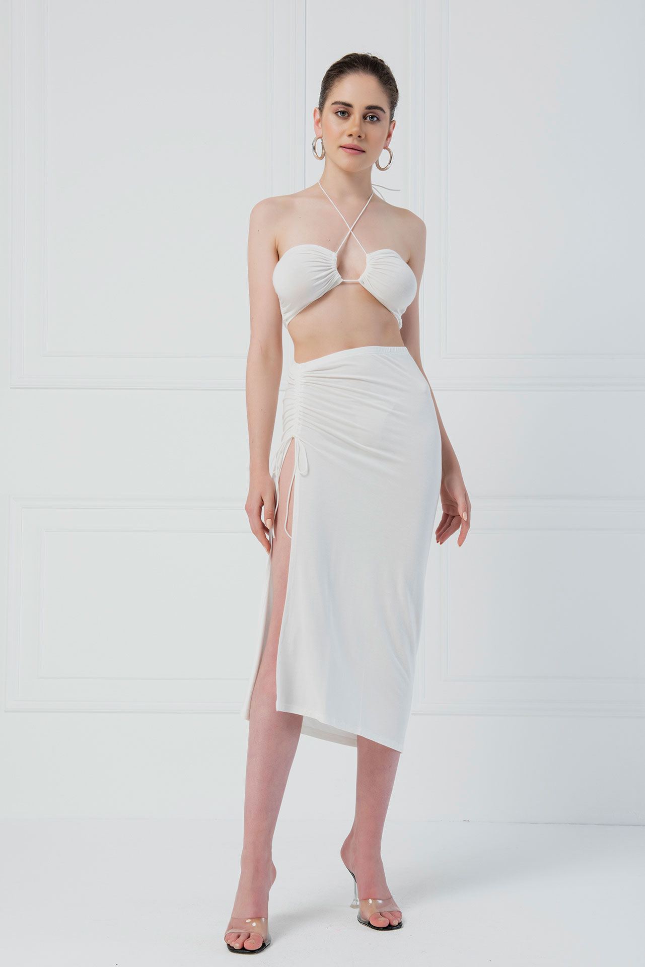 Offwhite Bralette & Side-Split Skirt Set