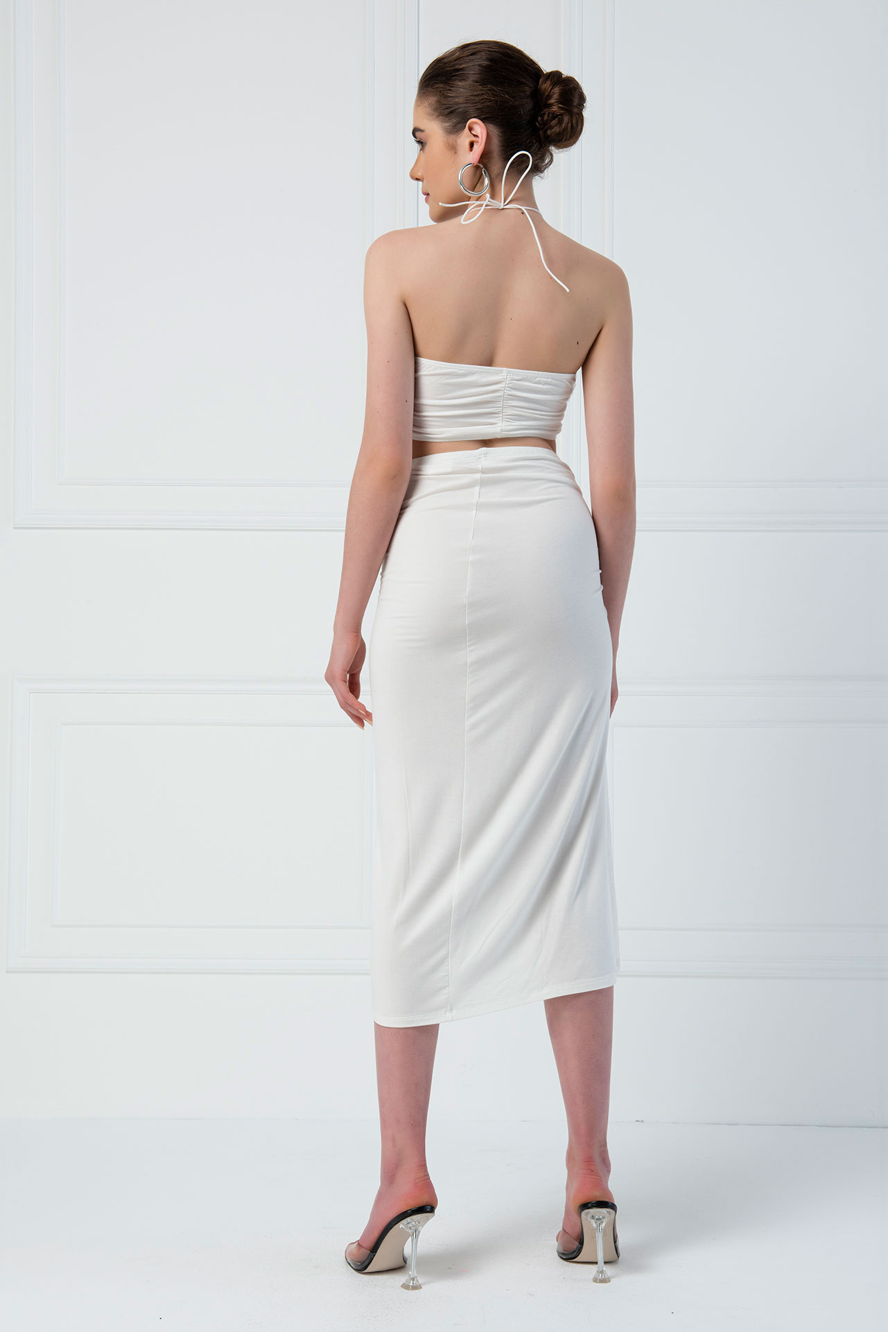 Wholesale Offwhite Bralette & Side-Split Skirt Set