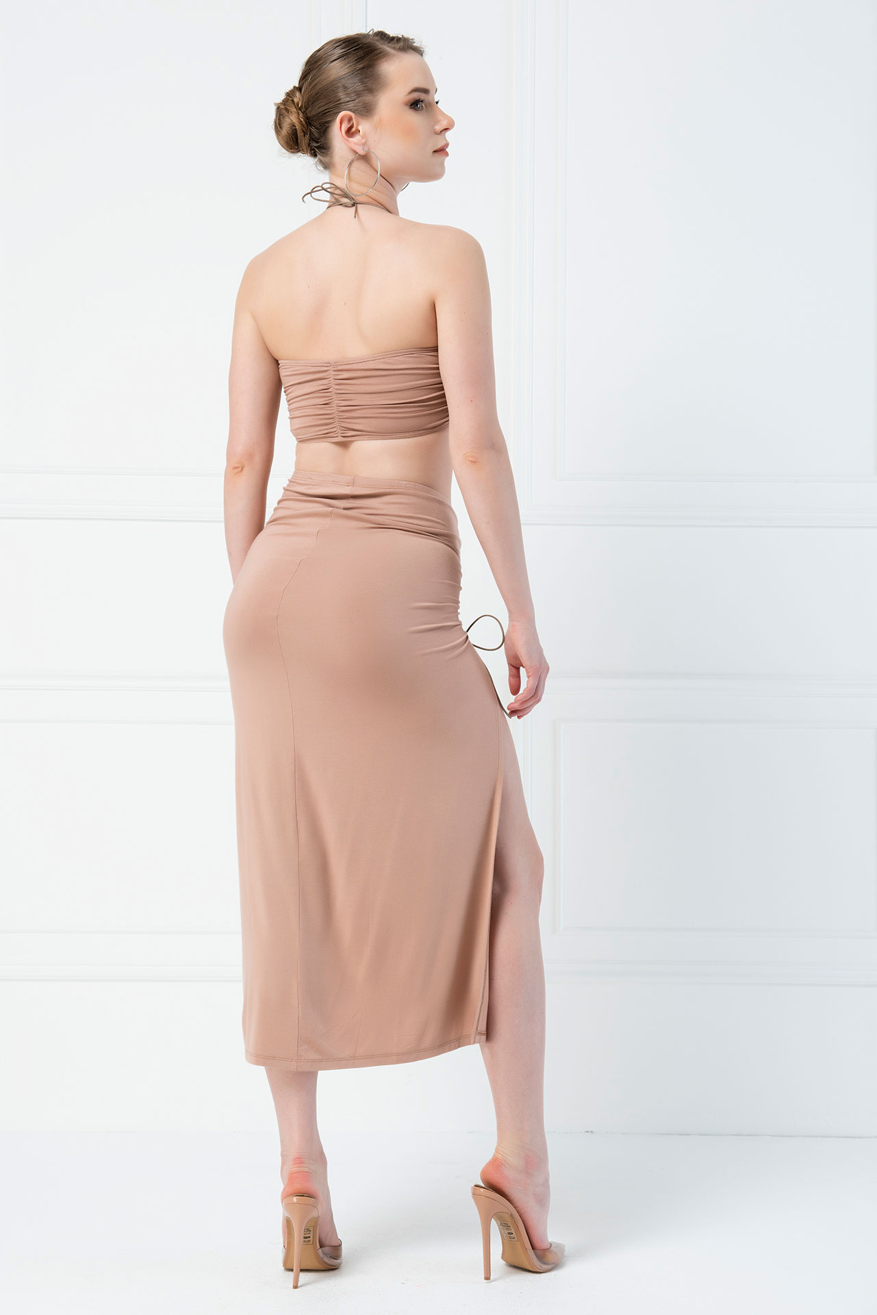 Wholesale Caramel Bralette & Side-Split Skirt Set