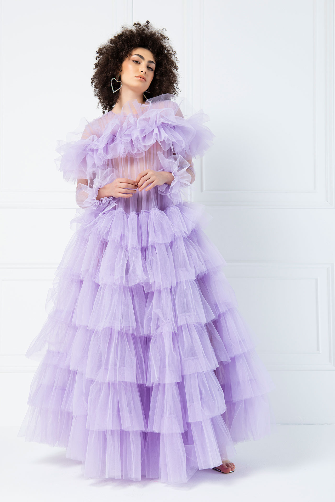 Прозрачное с рюшами Lilac Макси платье
