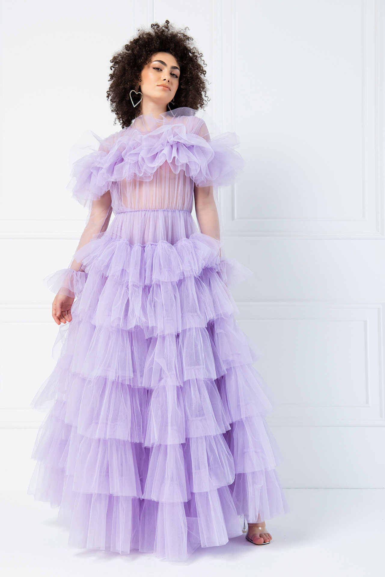 оптовая Прозрачное с рюшами Lilac Макси платье