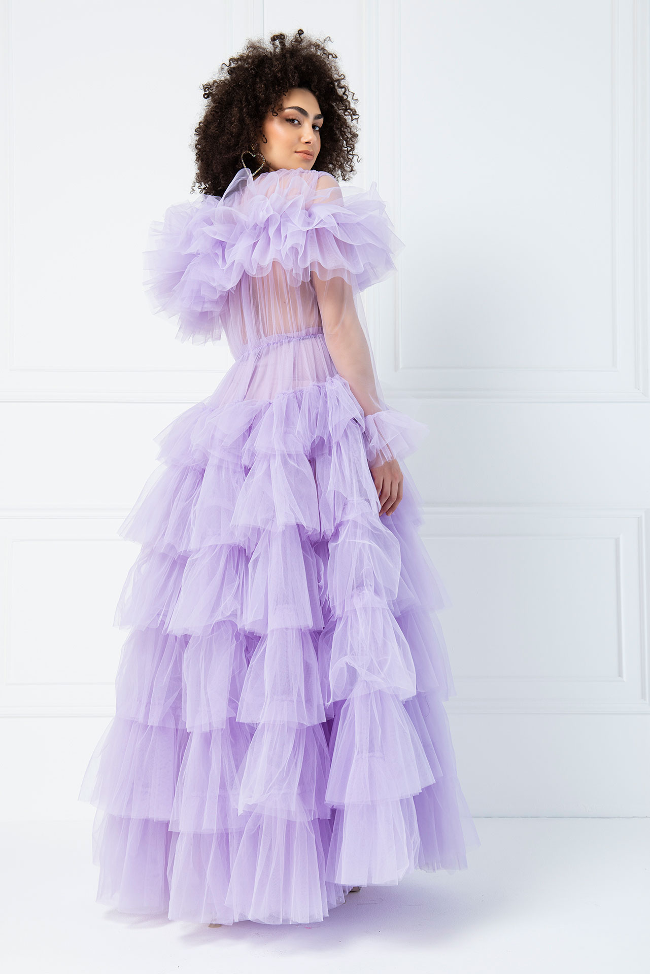 оптовая Прозрачное с рюшами Lilac Макси платье