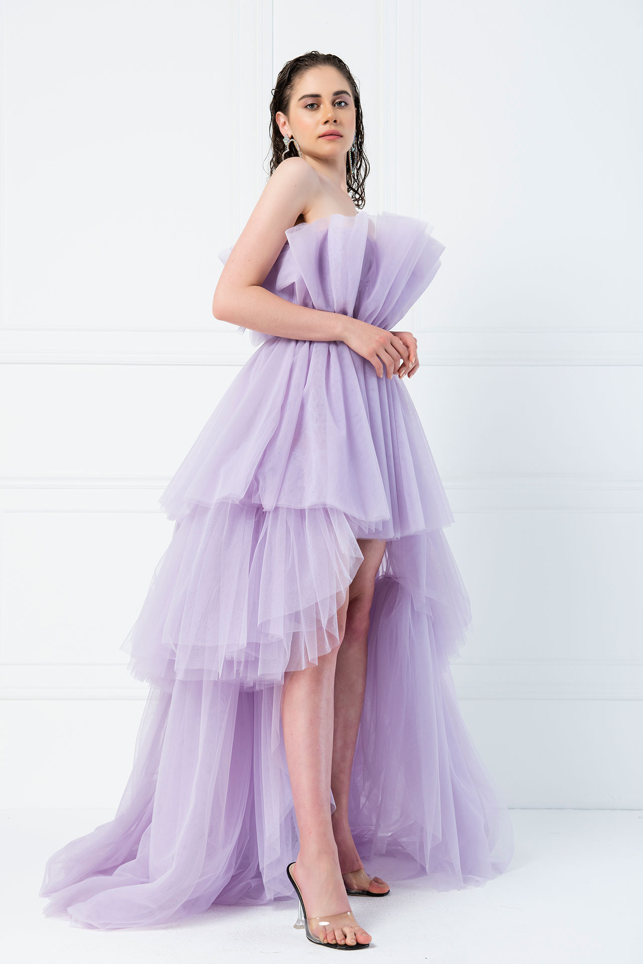 Wholesale Off The Shoulder Lilac Ruffle Mini Dress