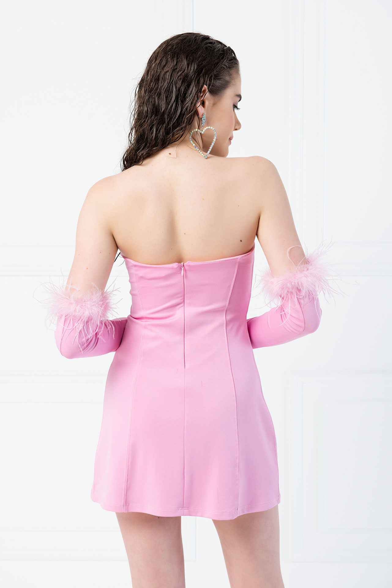 оптовая Pink Мини-платье с открытыми плечами и перчатками