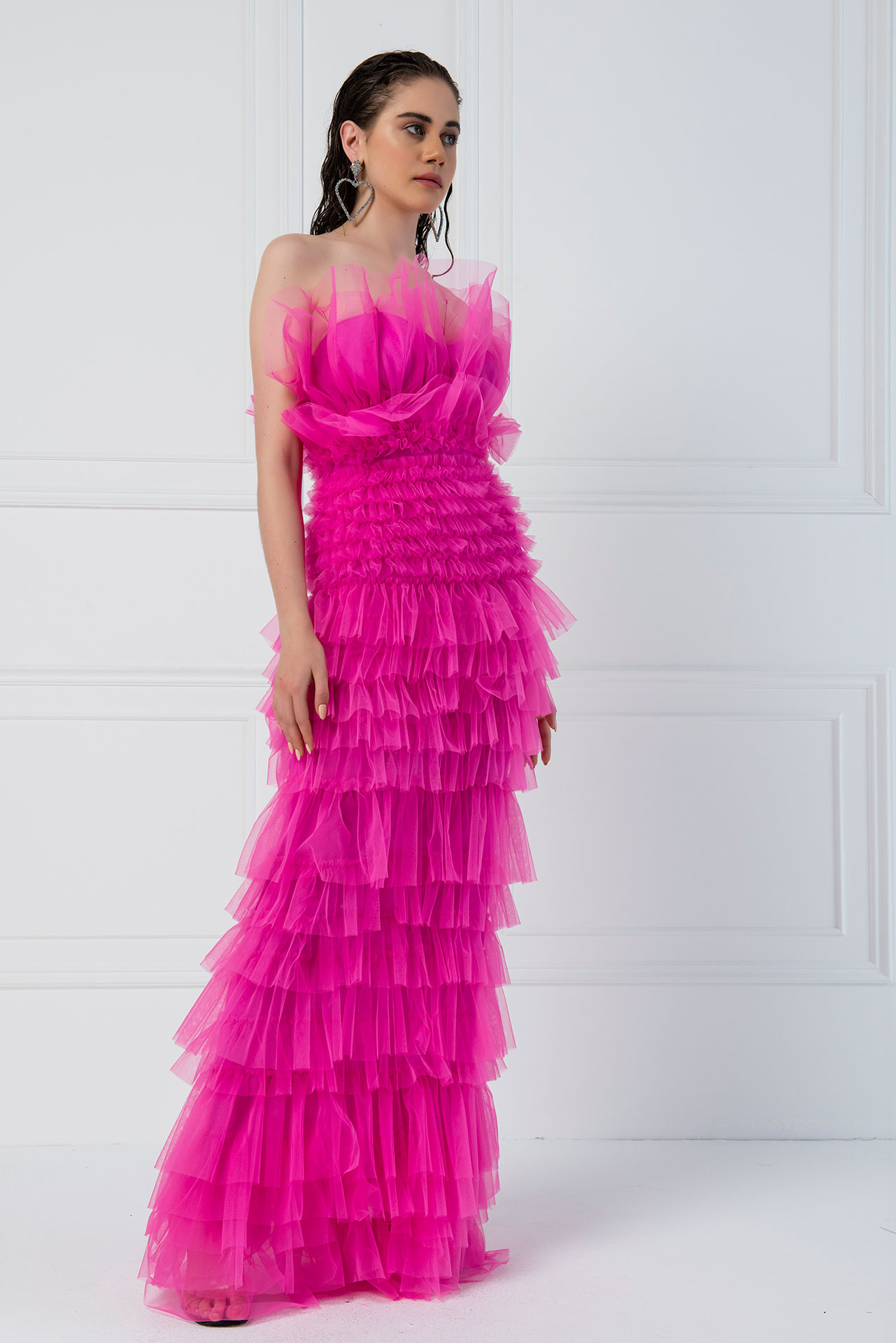 оптовая С Открытыми Плечами Neon Fuchsia Платье Макси