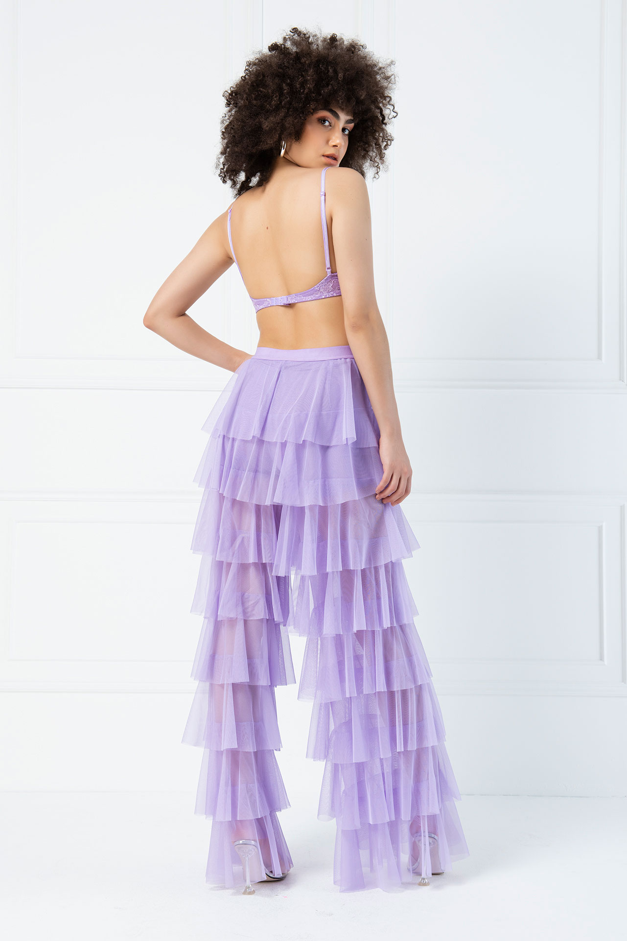 Wholesale Tiered Tulle Pants in Lilac