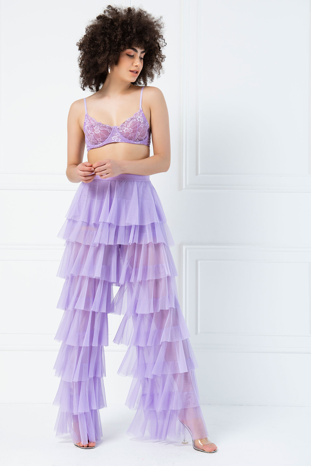 Wholesale Tiered Tulle Pants in Lilac