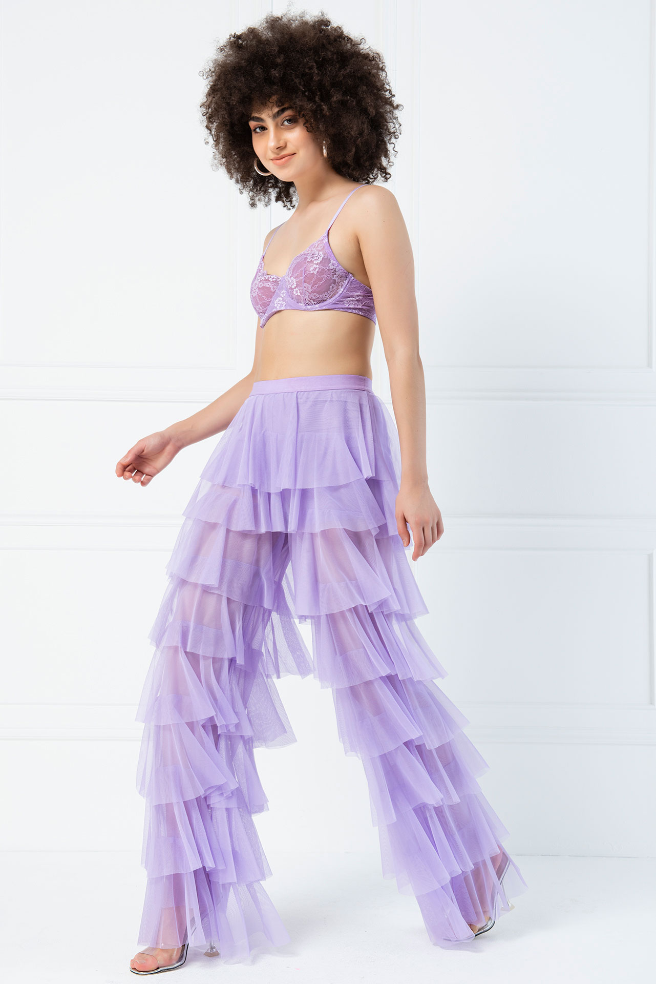 Wholesale Tiered Tulle Pants in Levander