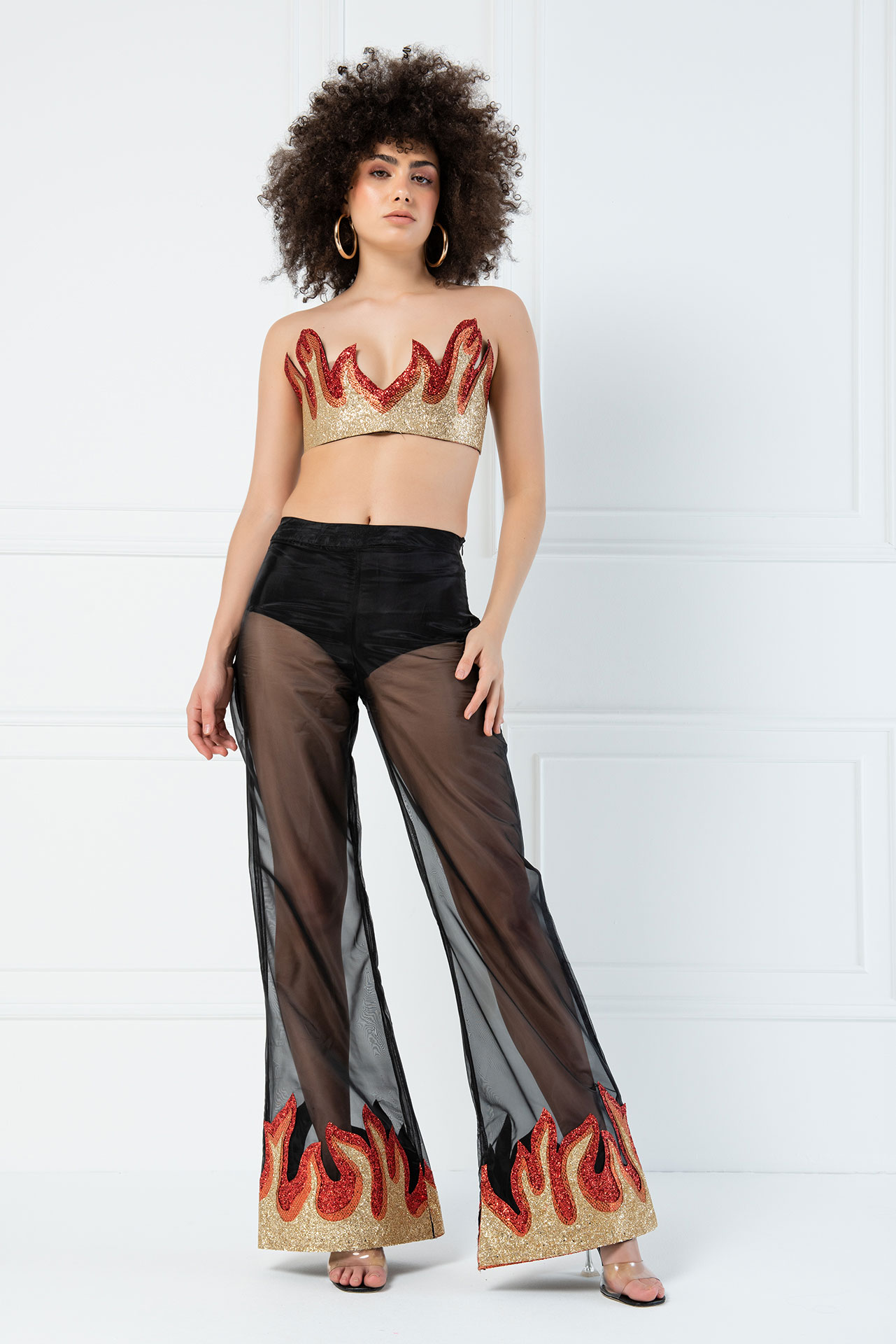 Flame Cuff Organza Pants in Black