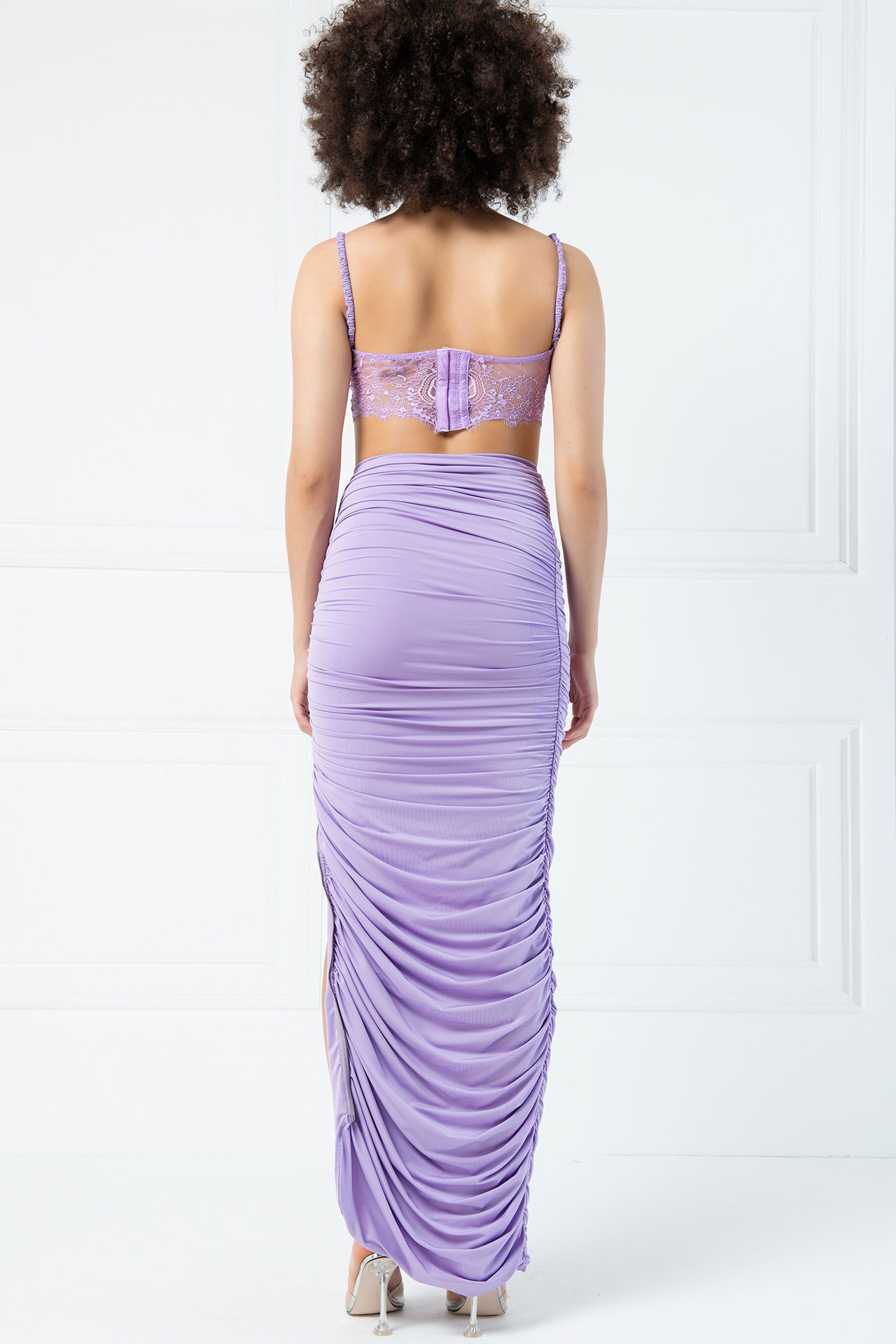 New Lilac Ruched Zip-Side Skirt