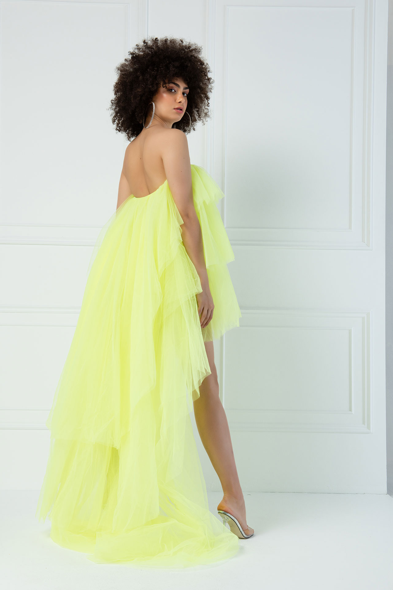 Strapless Ruffle Neon Yellow Mini Dress