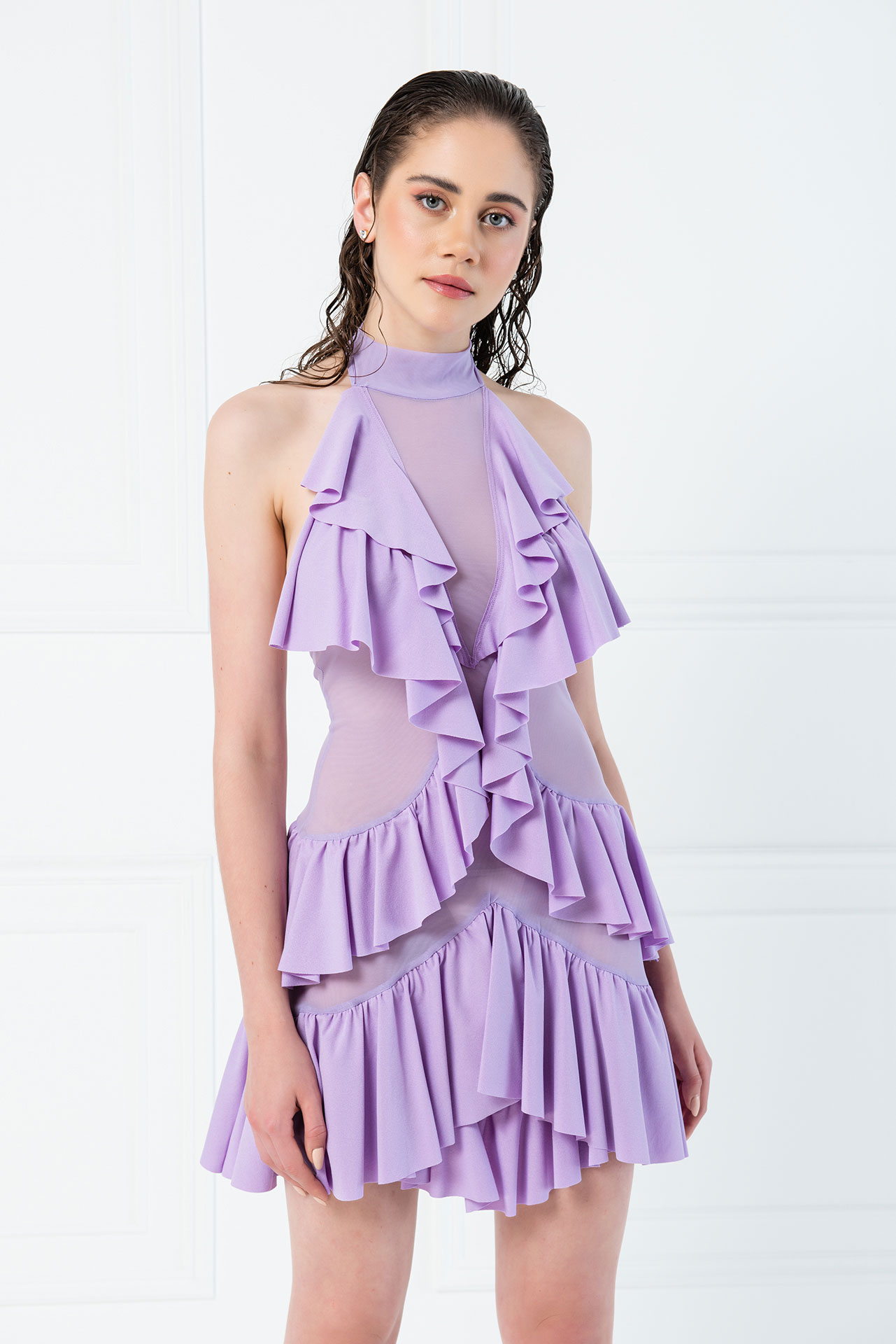 Wholesale Halter Lilac Mesh Dress