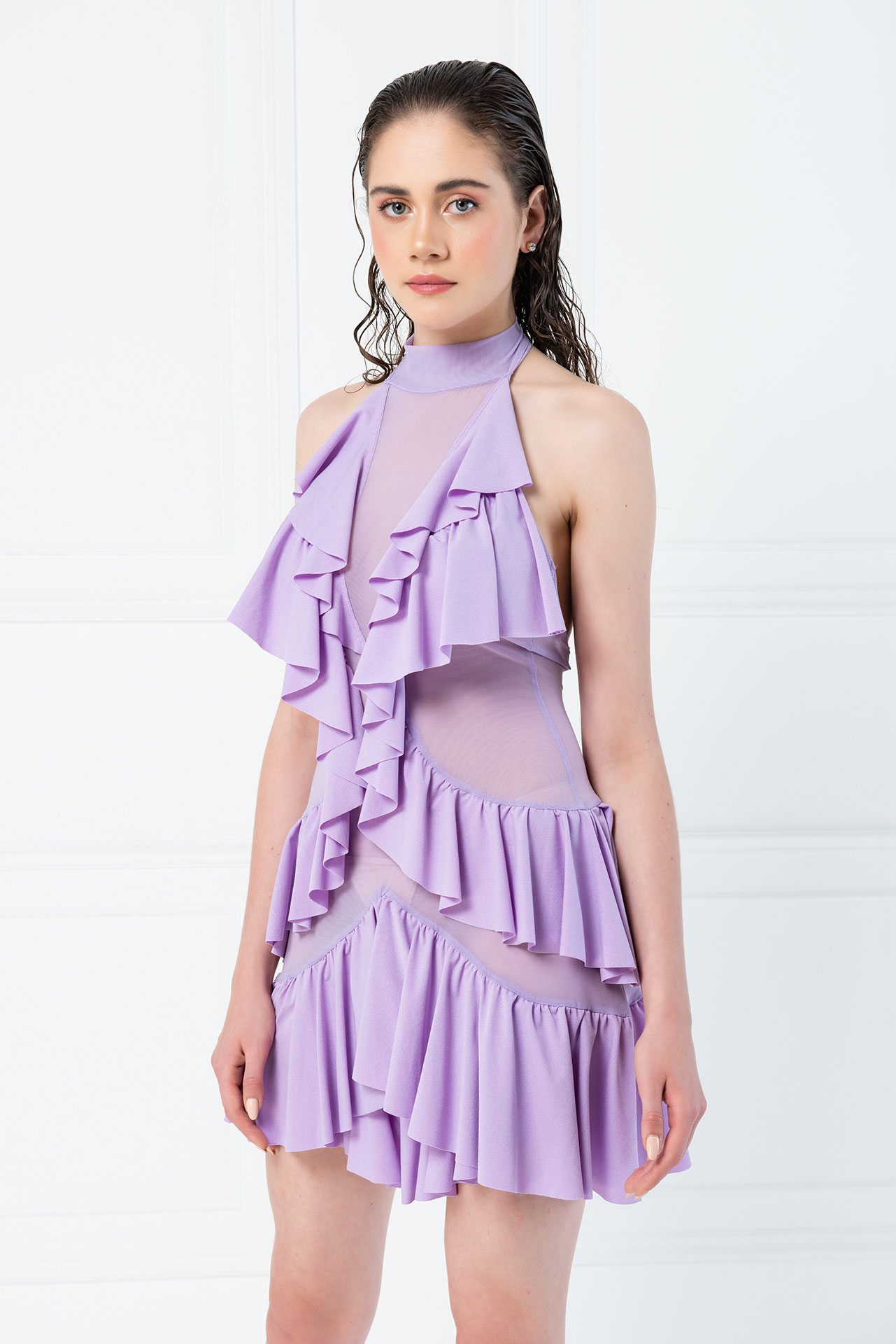 Wholesale Halter Lilac Mesh Dress