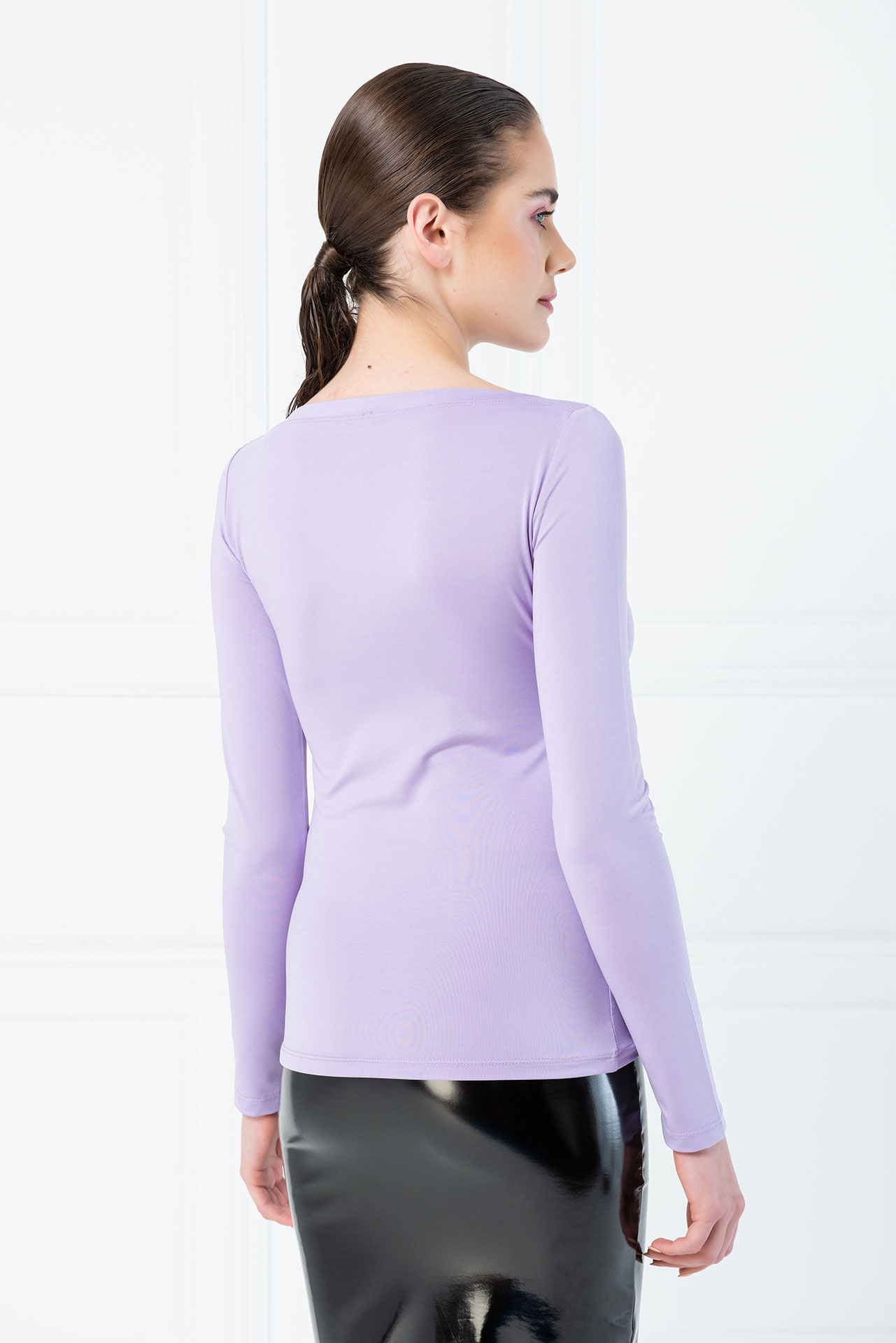 Wholesale Boat Neck Long Sleeve Lilac Top