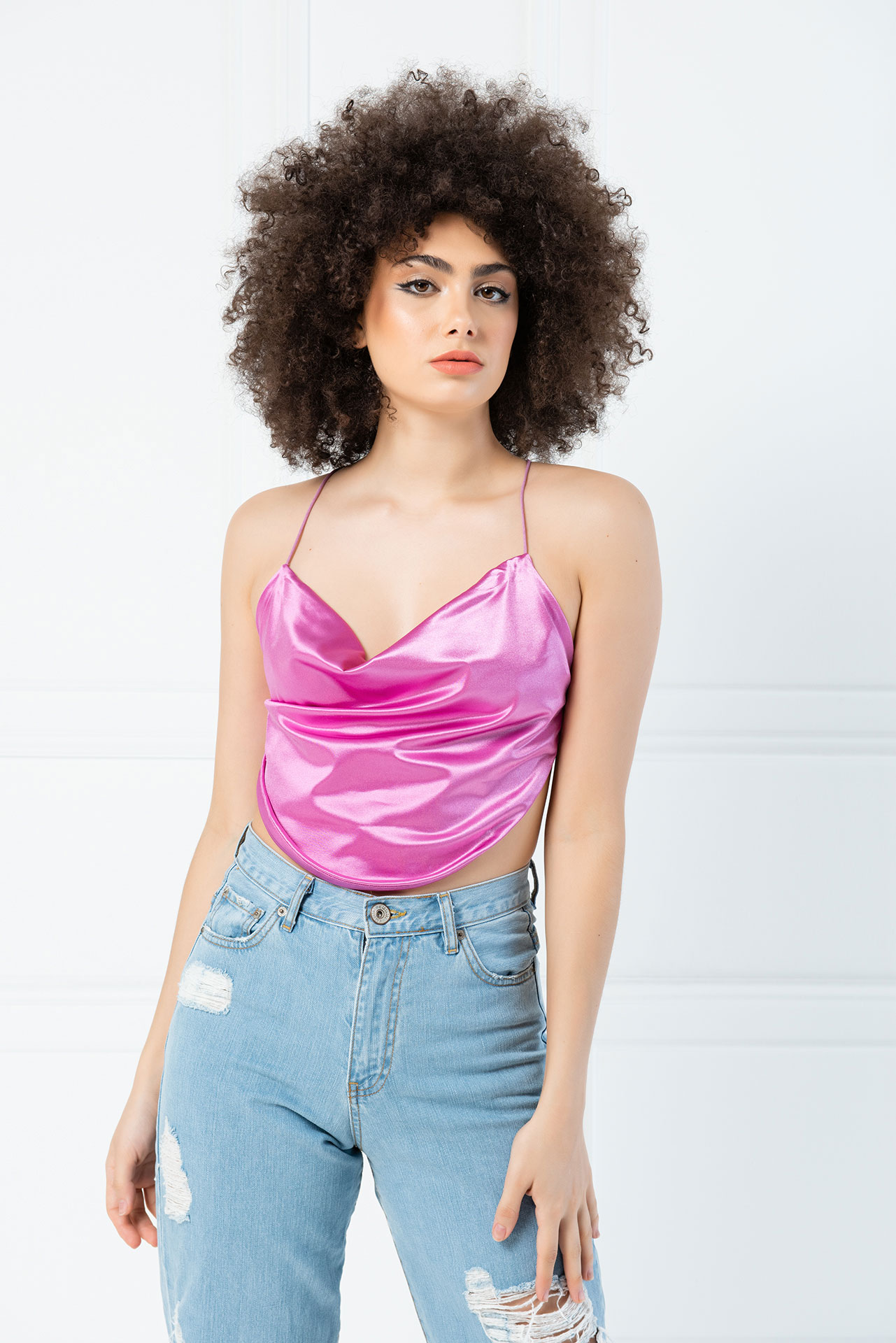 Wholesale Crossback New Pink Satin Cami