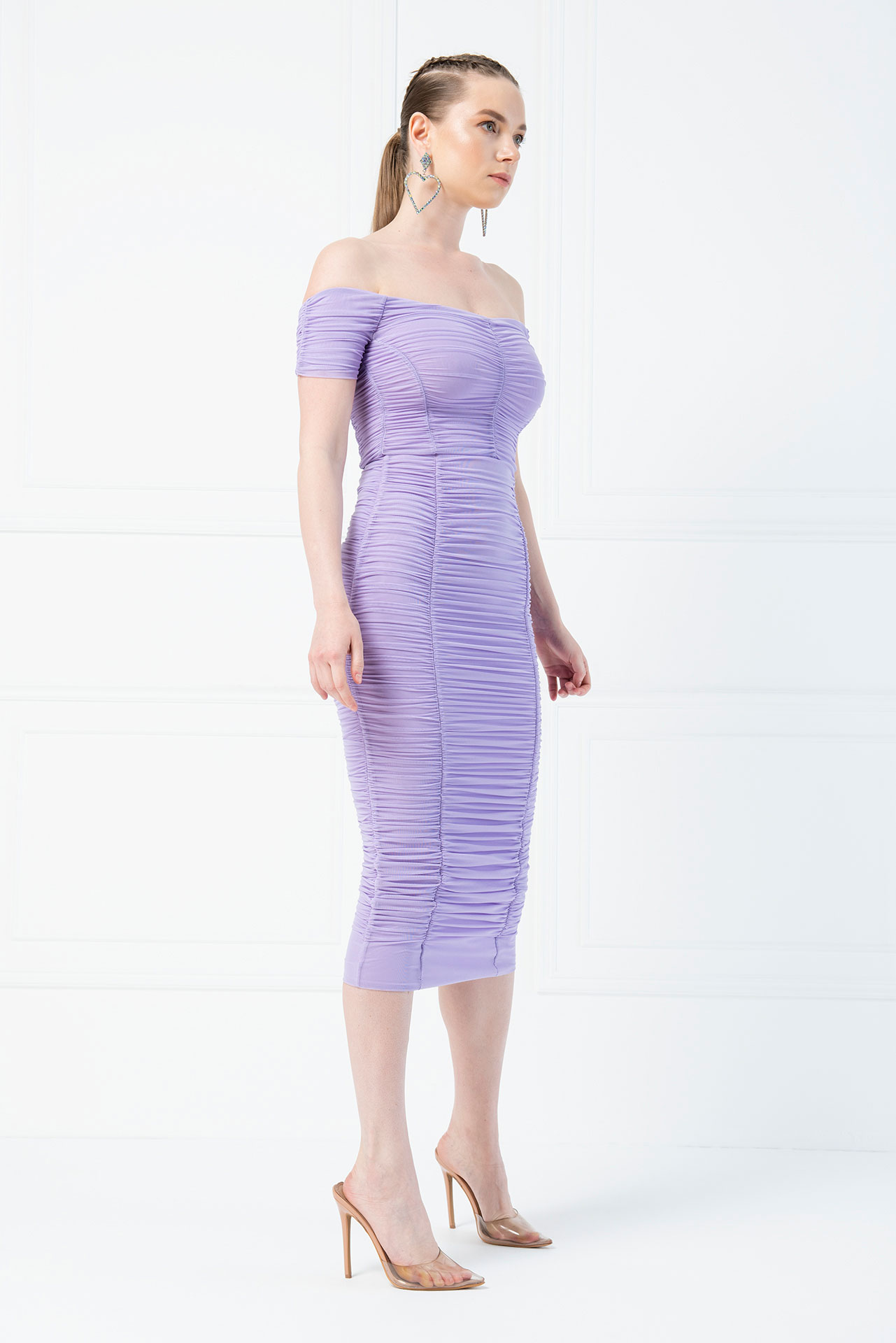 Wholesale Lilac Shirred Tube Midi Dress