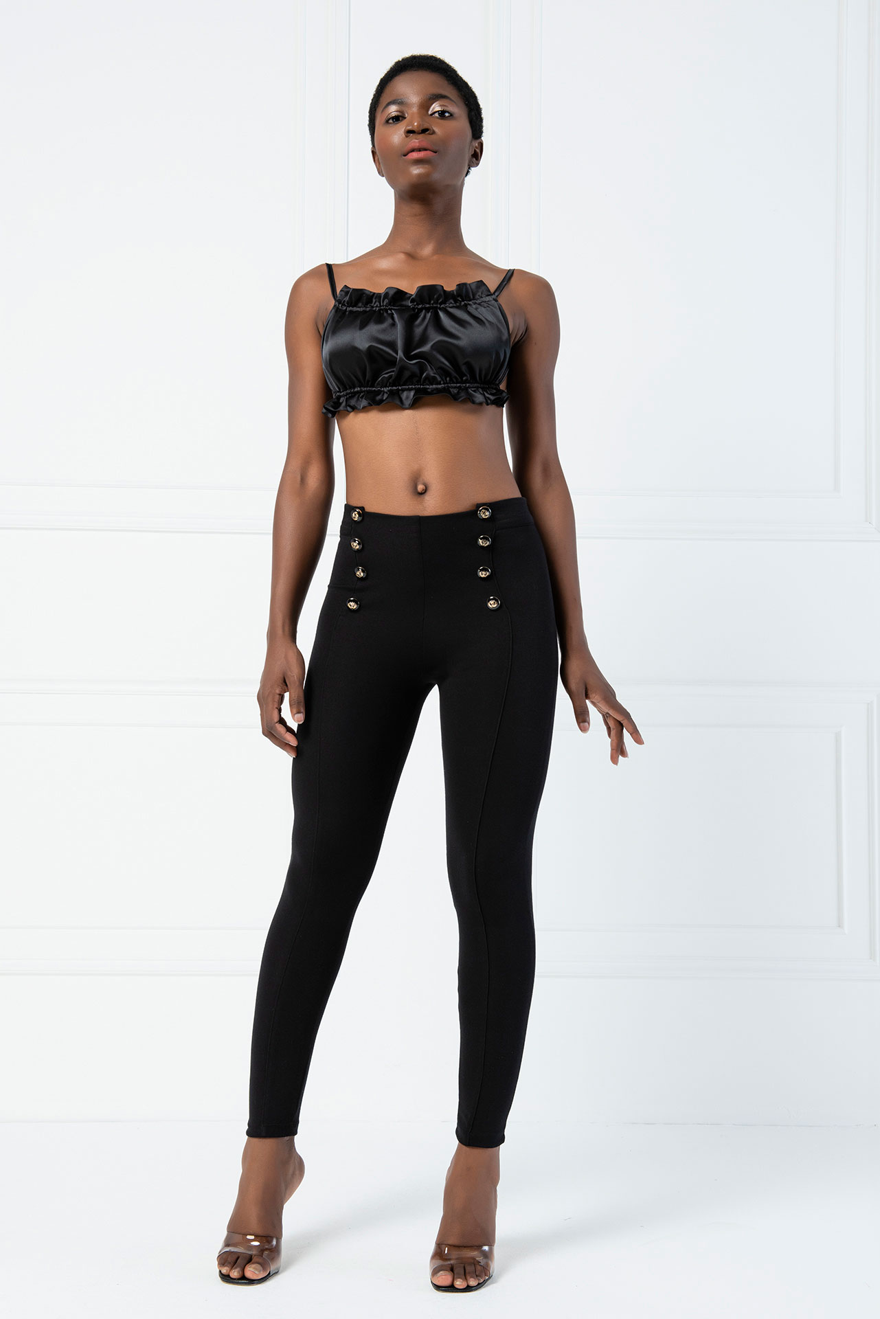 High Waist Pants with Front- Button Detail