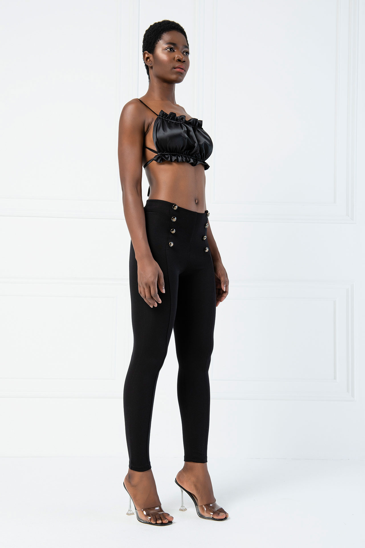 High Waist Pants with Front- Button Detail