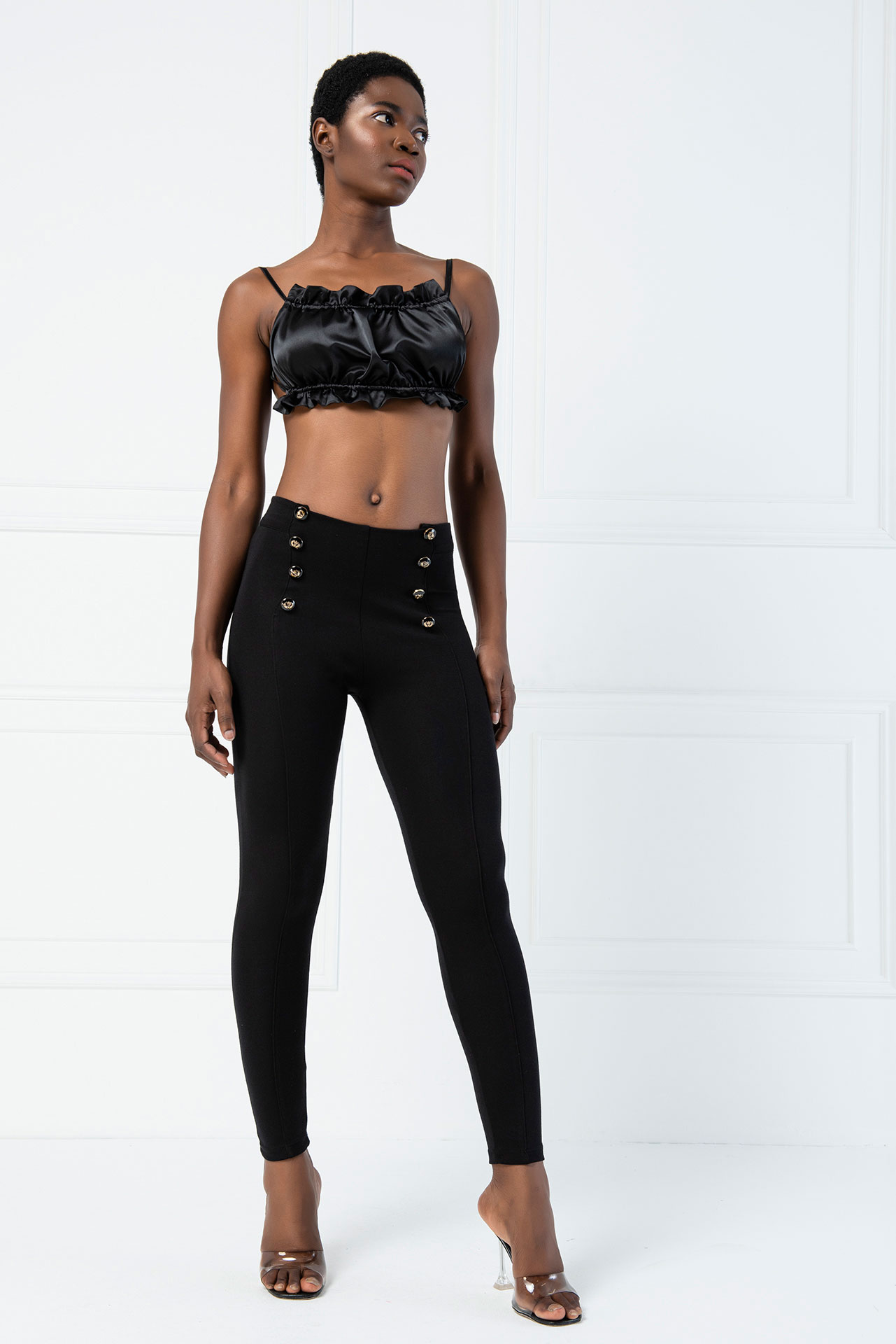 High Waist Pants with Front- Button Detail