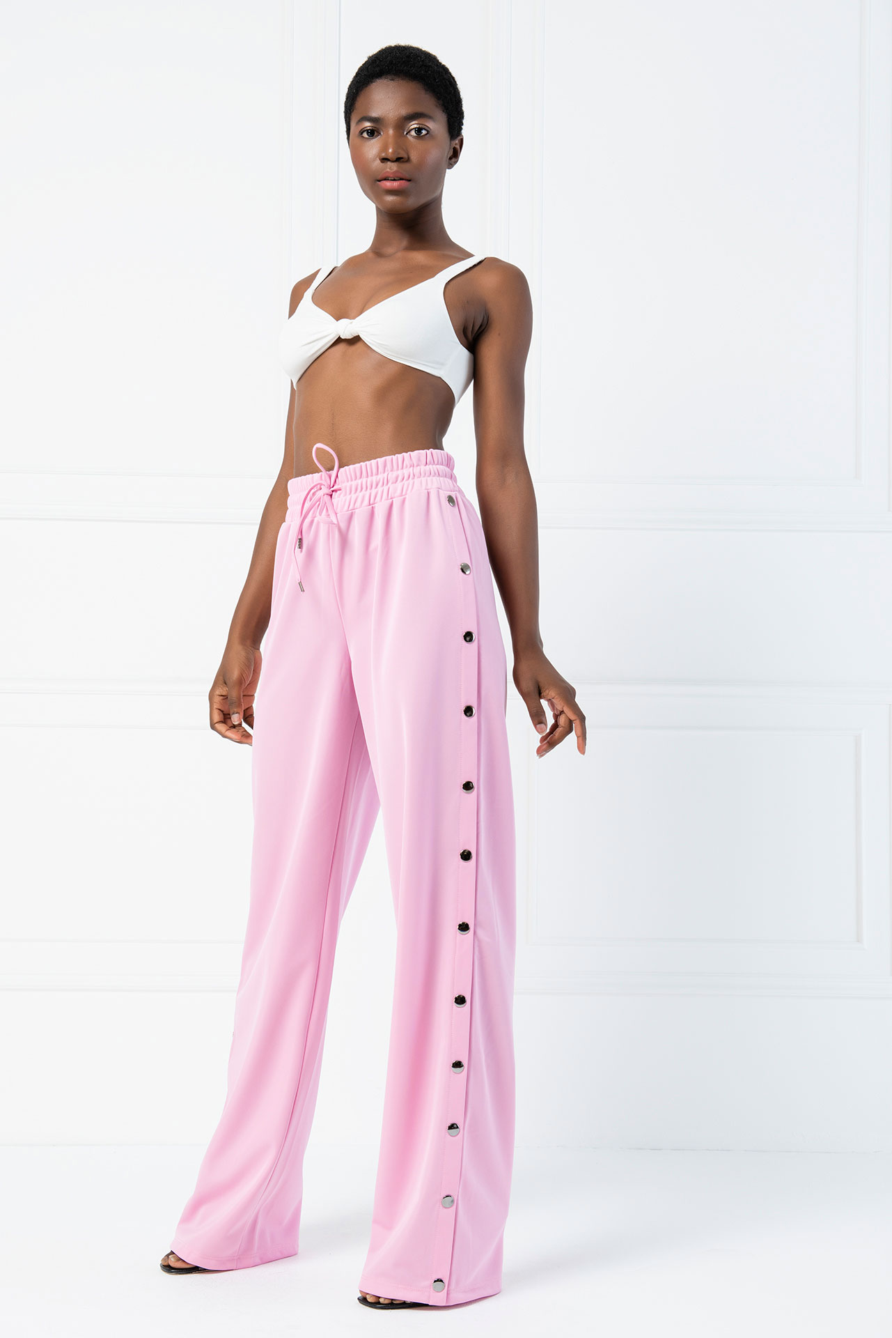 Wholesale Snap Button Side  Pink Pants