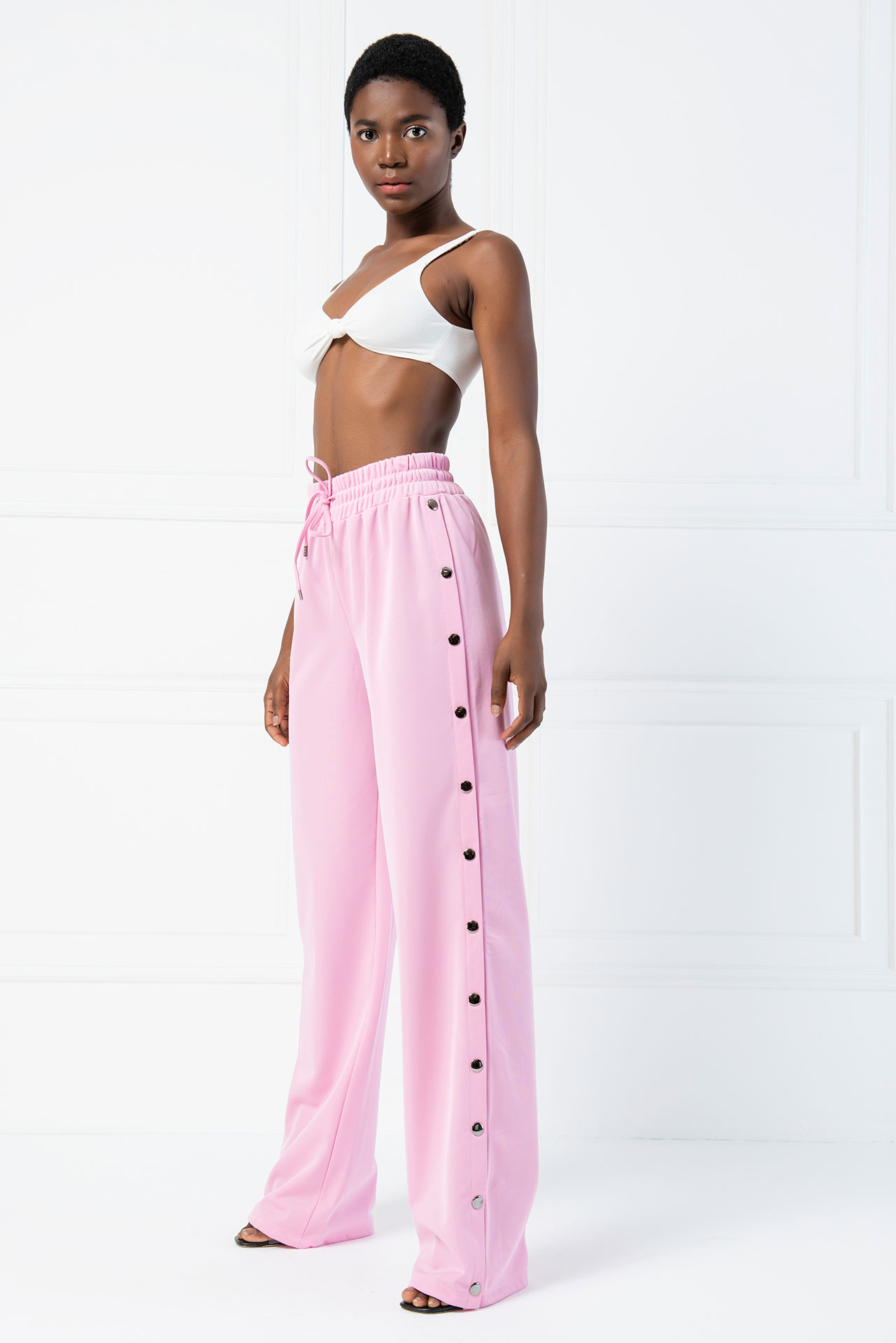 Wholesale Snap Button Side  Pink Pants