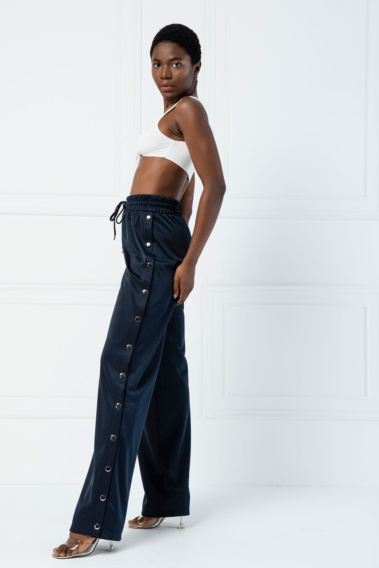 Snap Button Side  Navy Pants