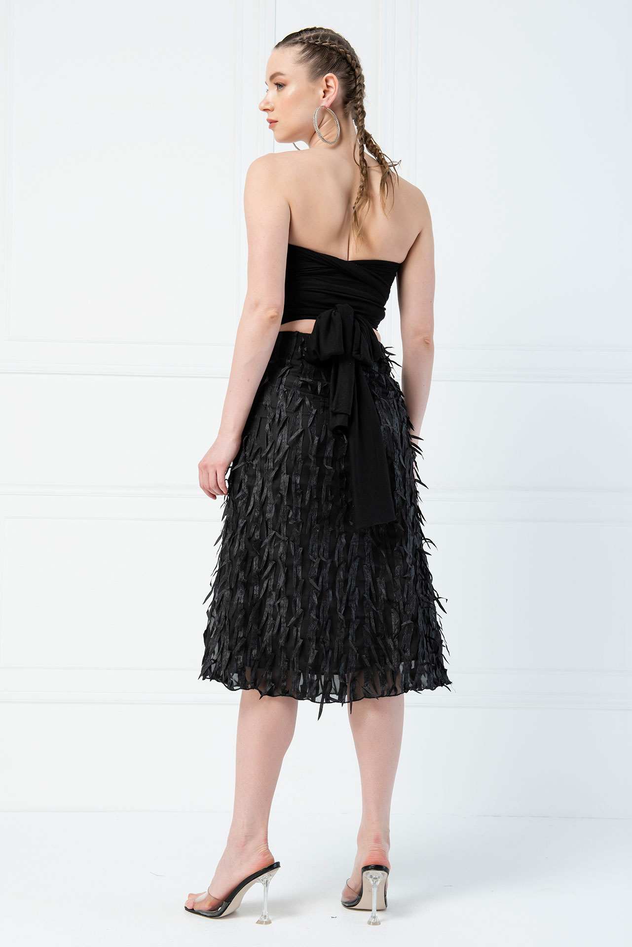 Tasseled Chiffon Black Skirt