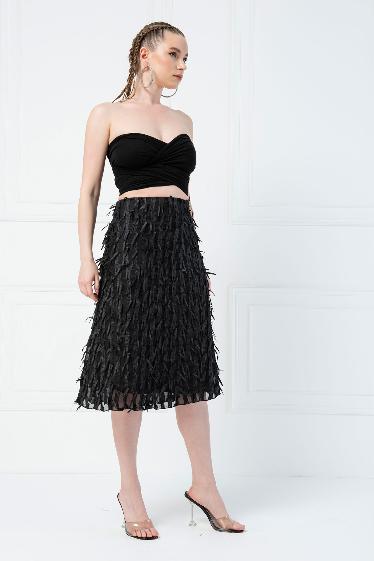 Tasseled Chiffon Black Skirt