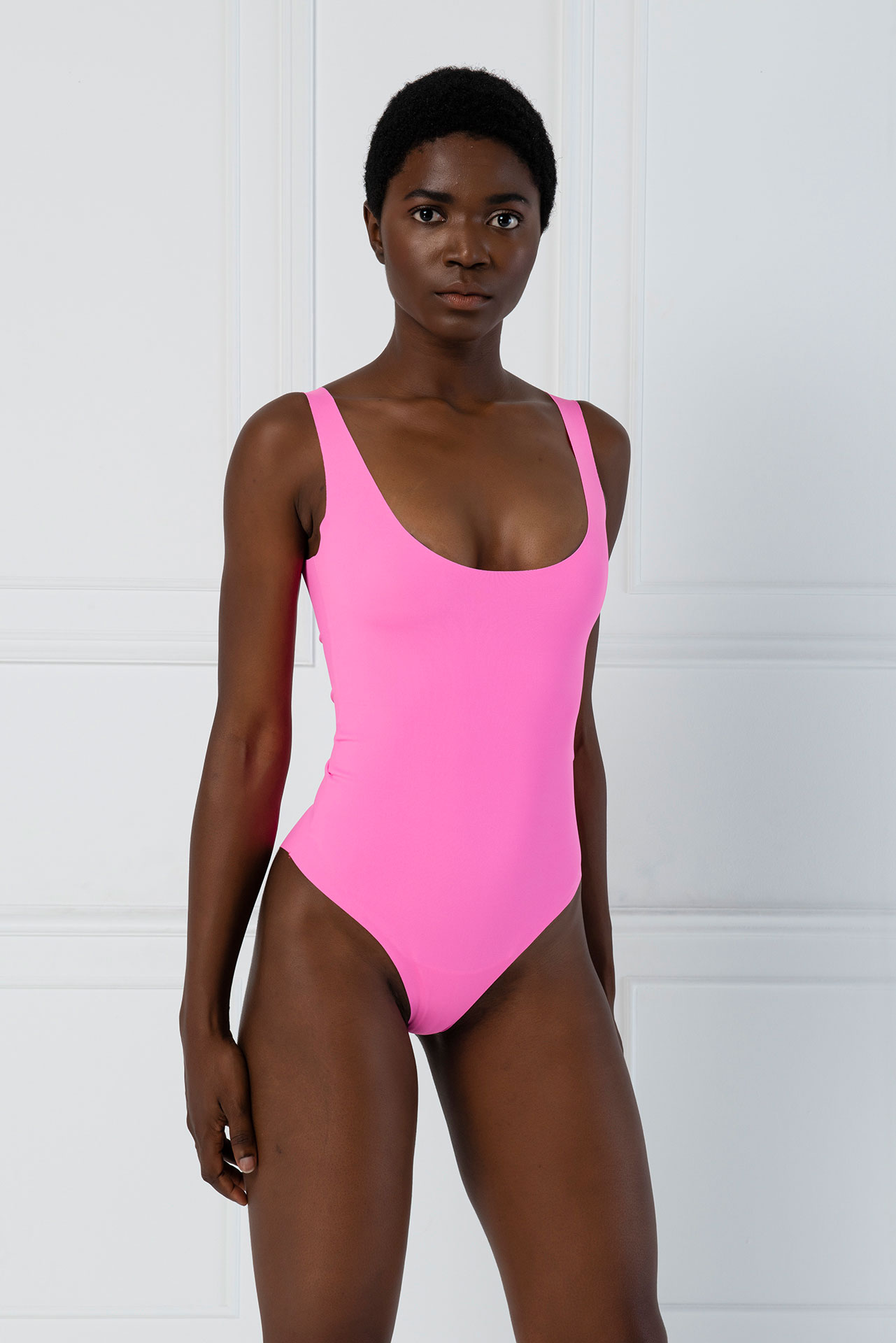 Wholesale Laser-Cut Neon Pink Tank Bodysuit