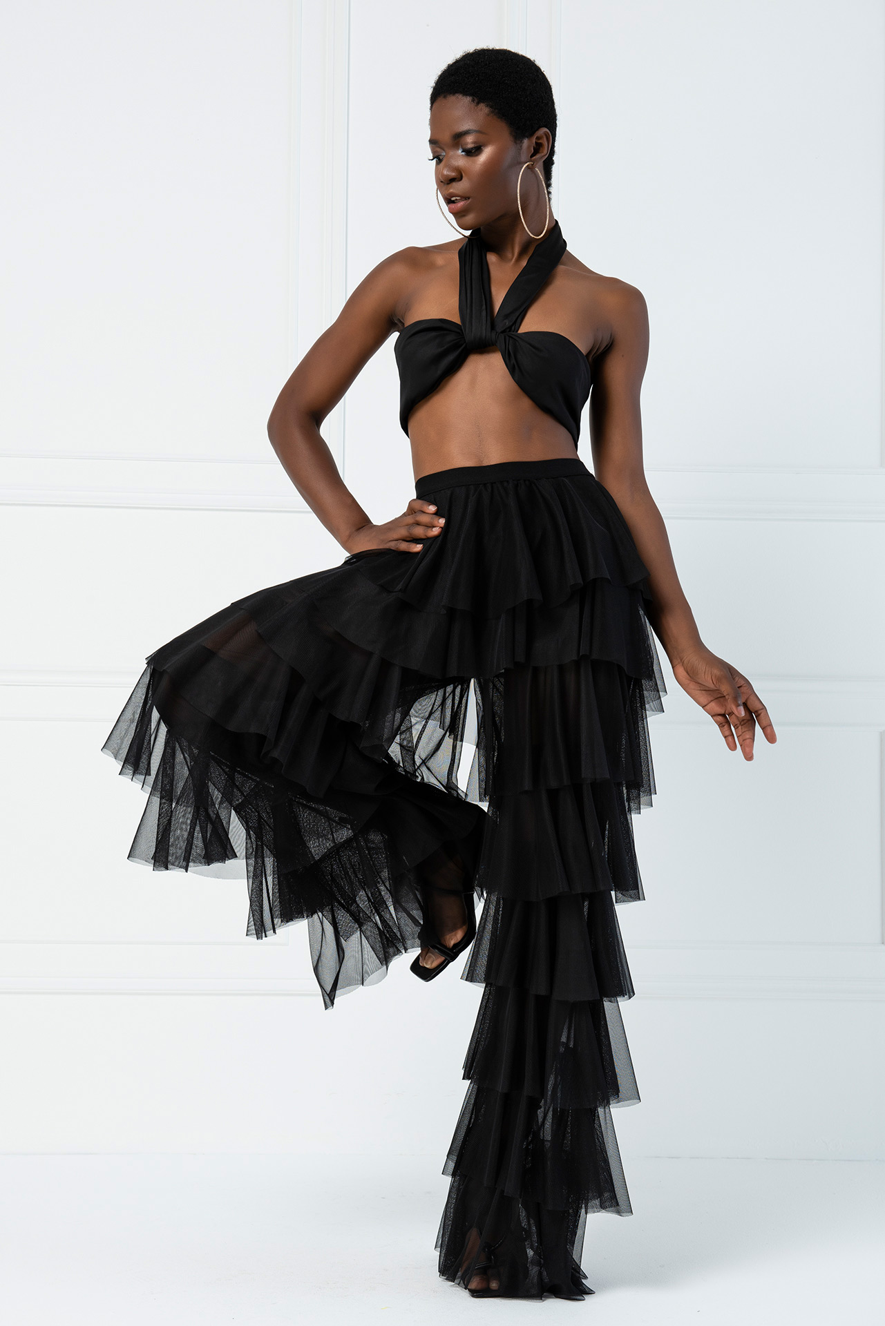 Wholesale Tiered Tulle Pants in Black