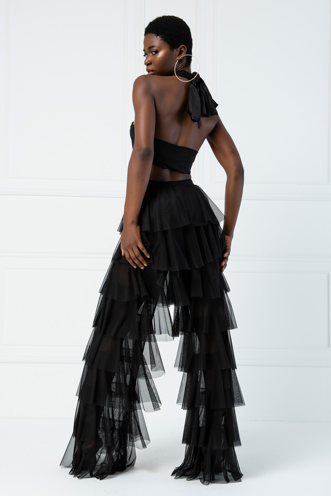 Wholesale Tiered Tulle Pants in Black