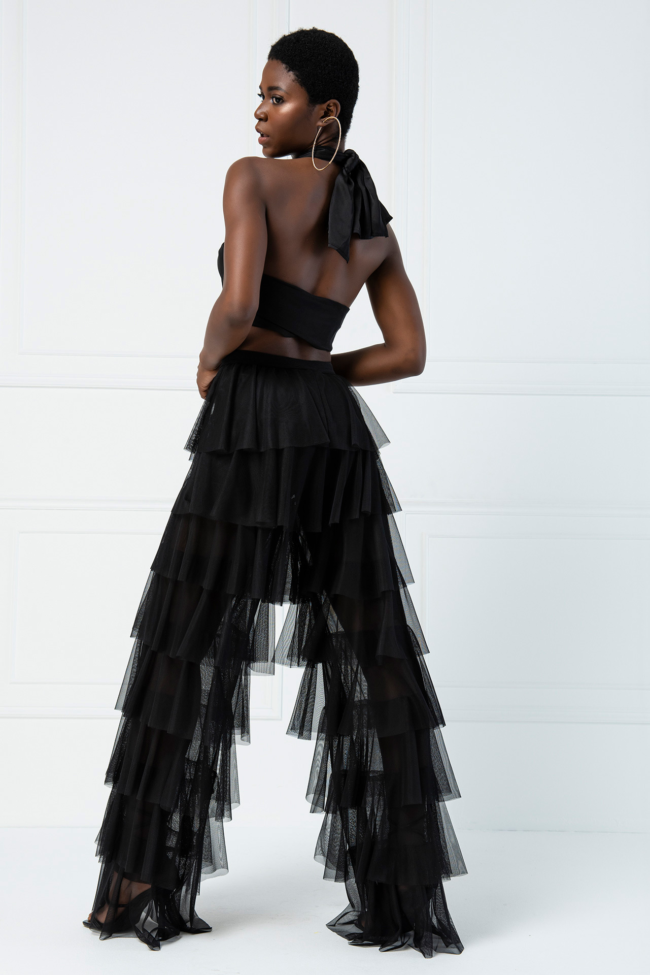 Tiered Tulle Pants in Black