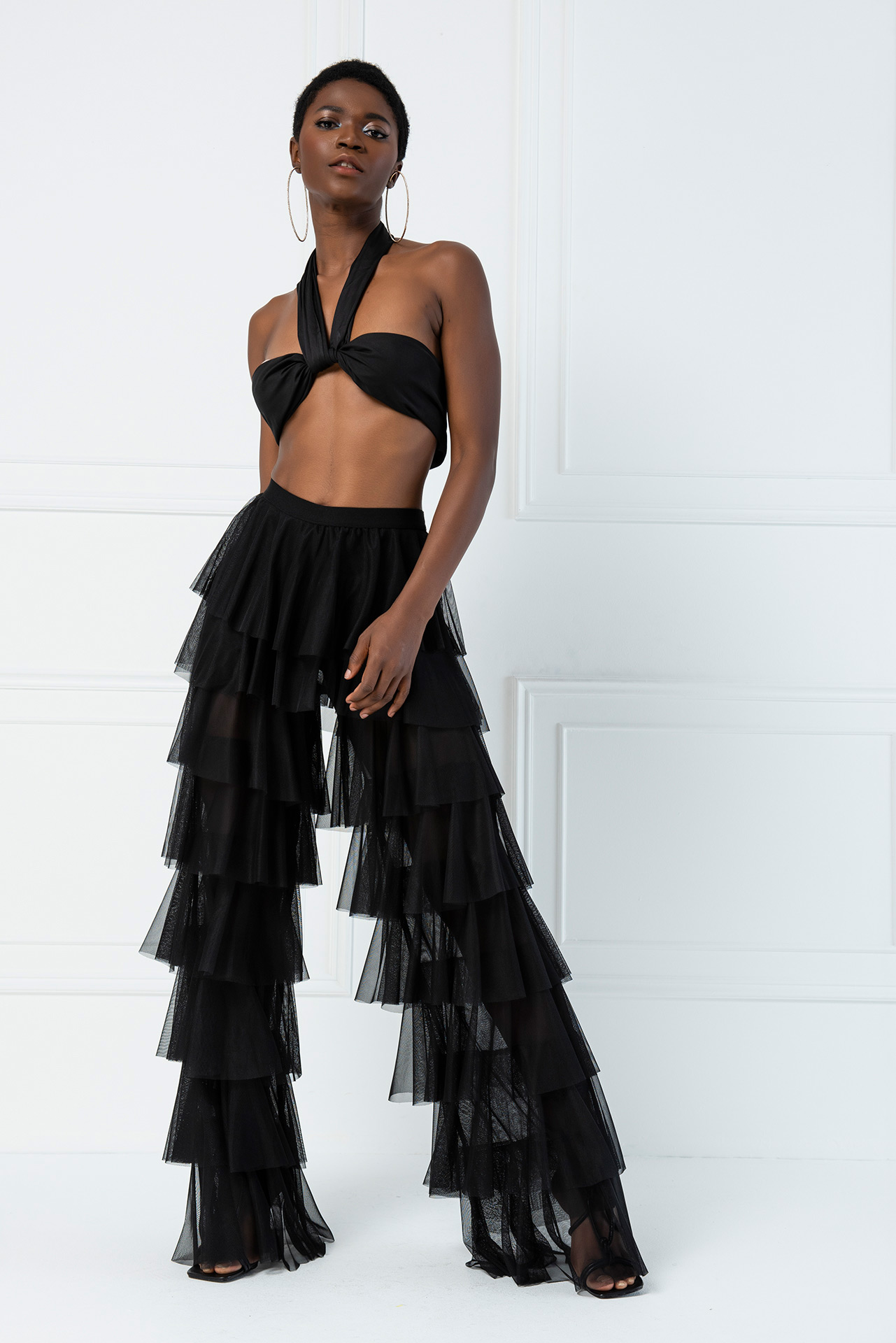 Tiered Tulle Pants in Black