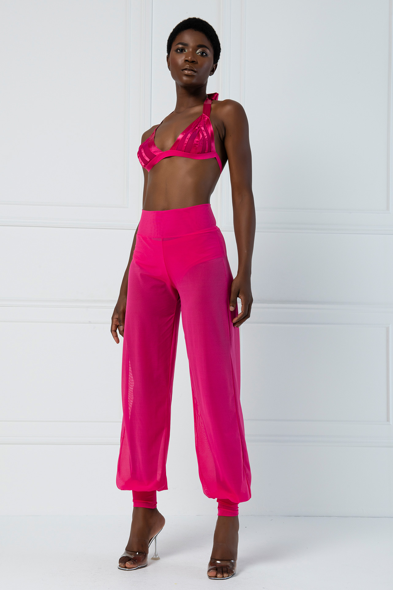 High Waist Fuchsia Sheer Pants