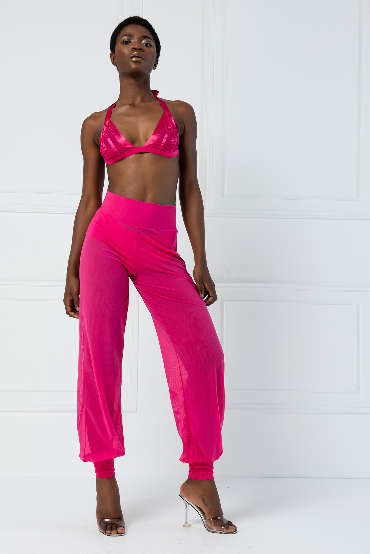 High Waist Fuchsia Sheer Pants