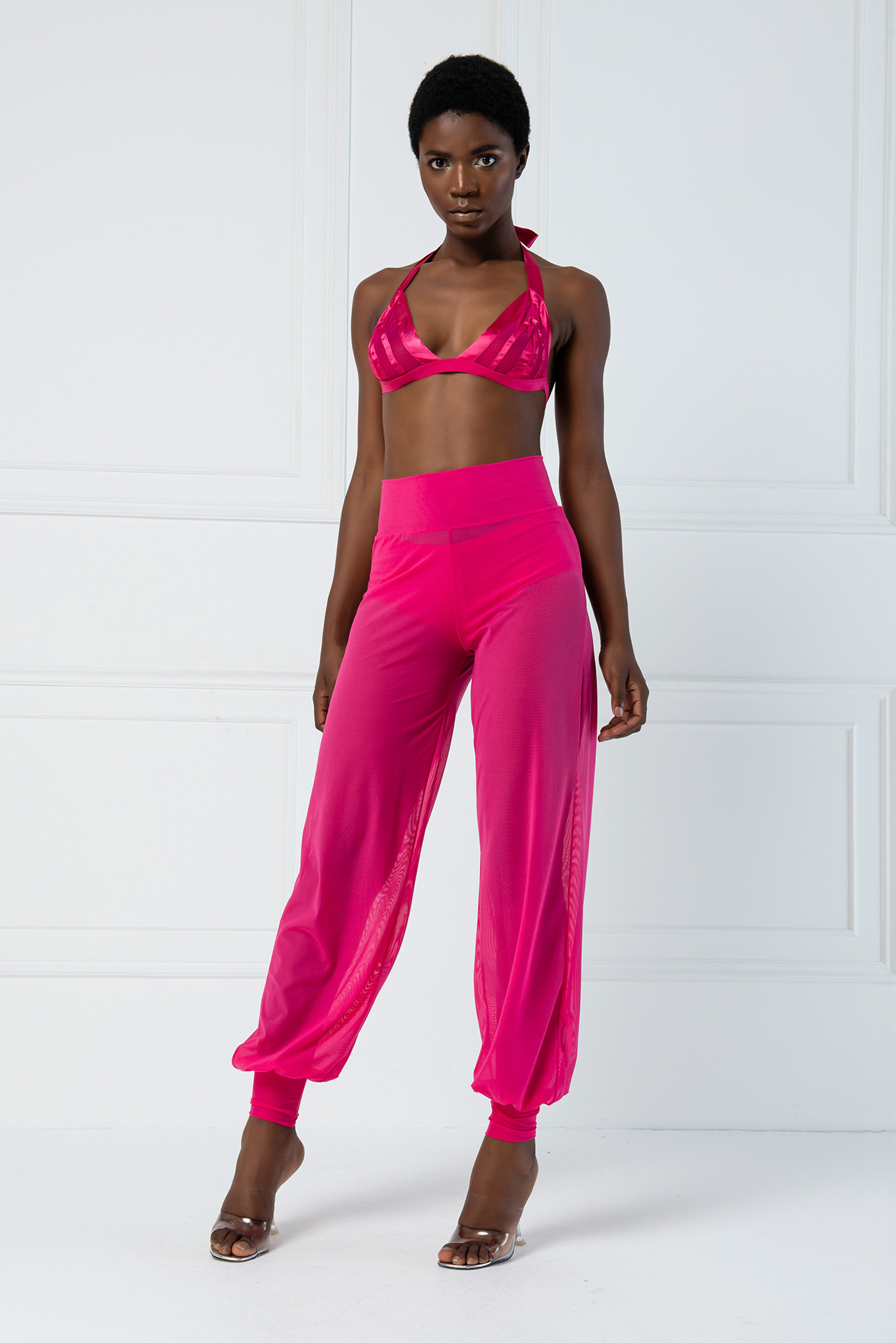 High Waist Fuchsia Sheer Pants