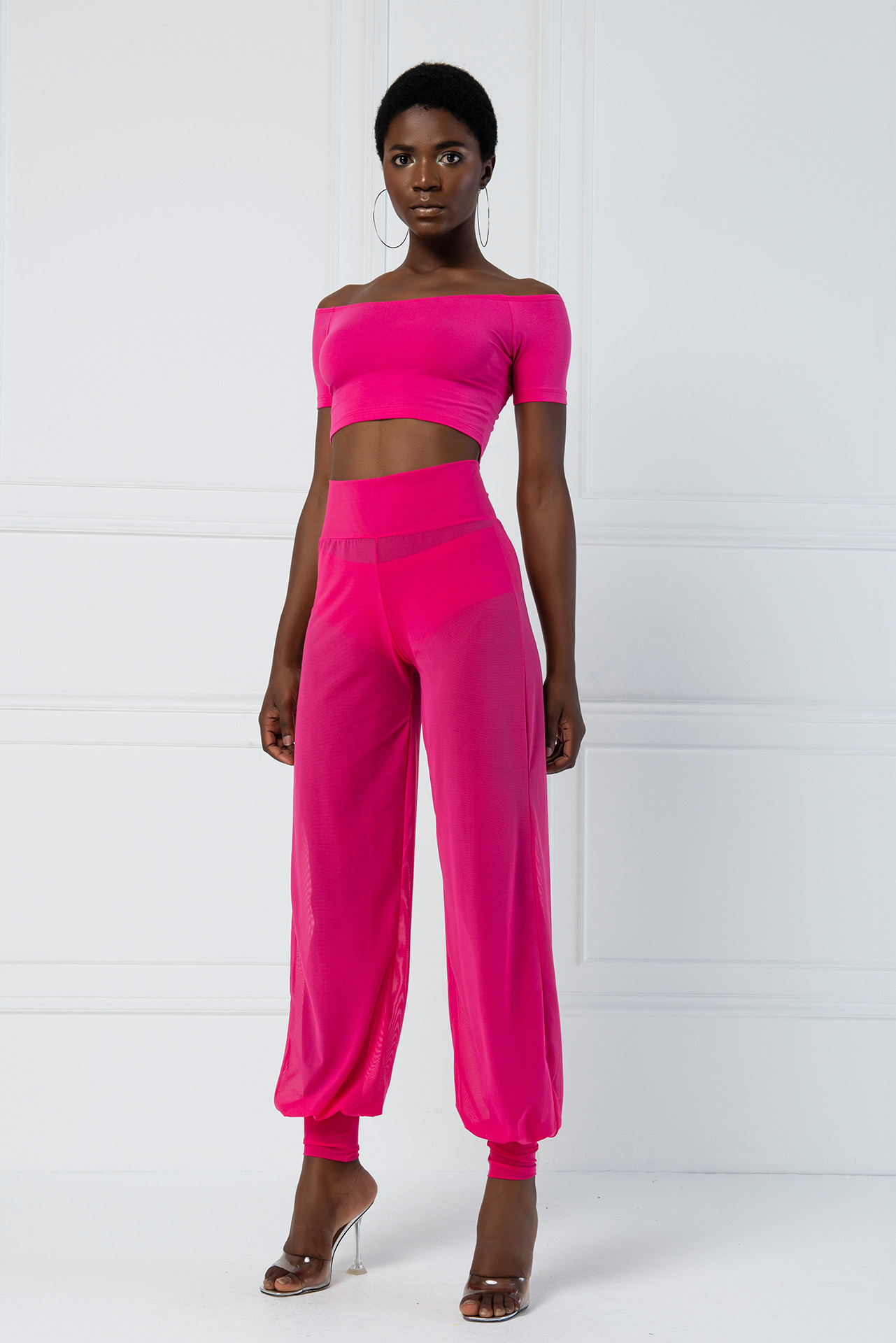 High Waist Fuchsia Sheer Pants