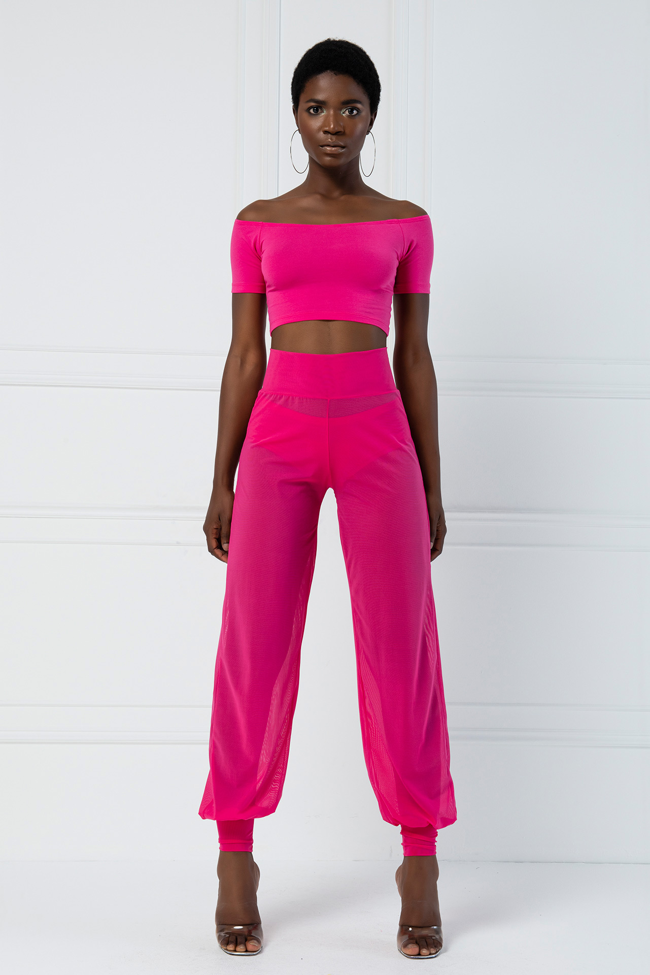 High Waist Fuchsia Sheer Pants