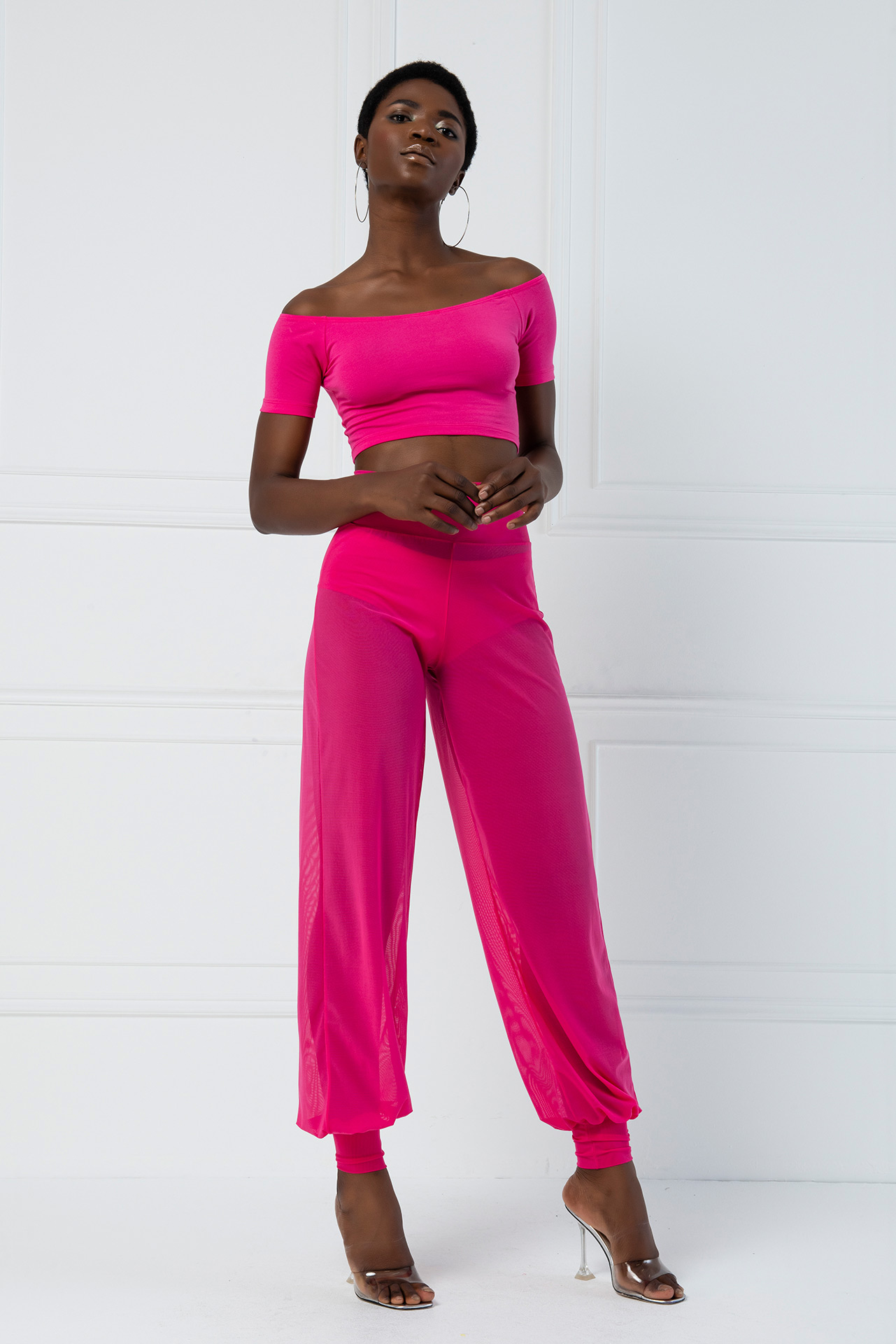 High Waist Fuchsia Sheer Pants