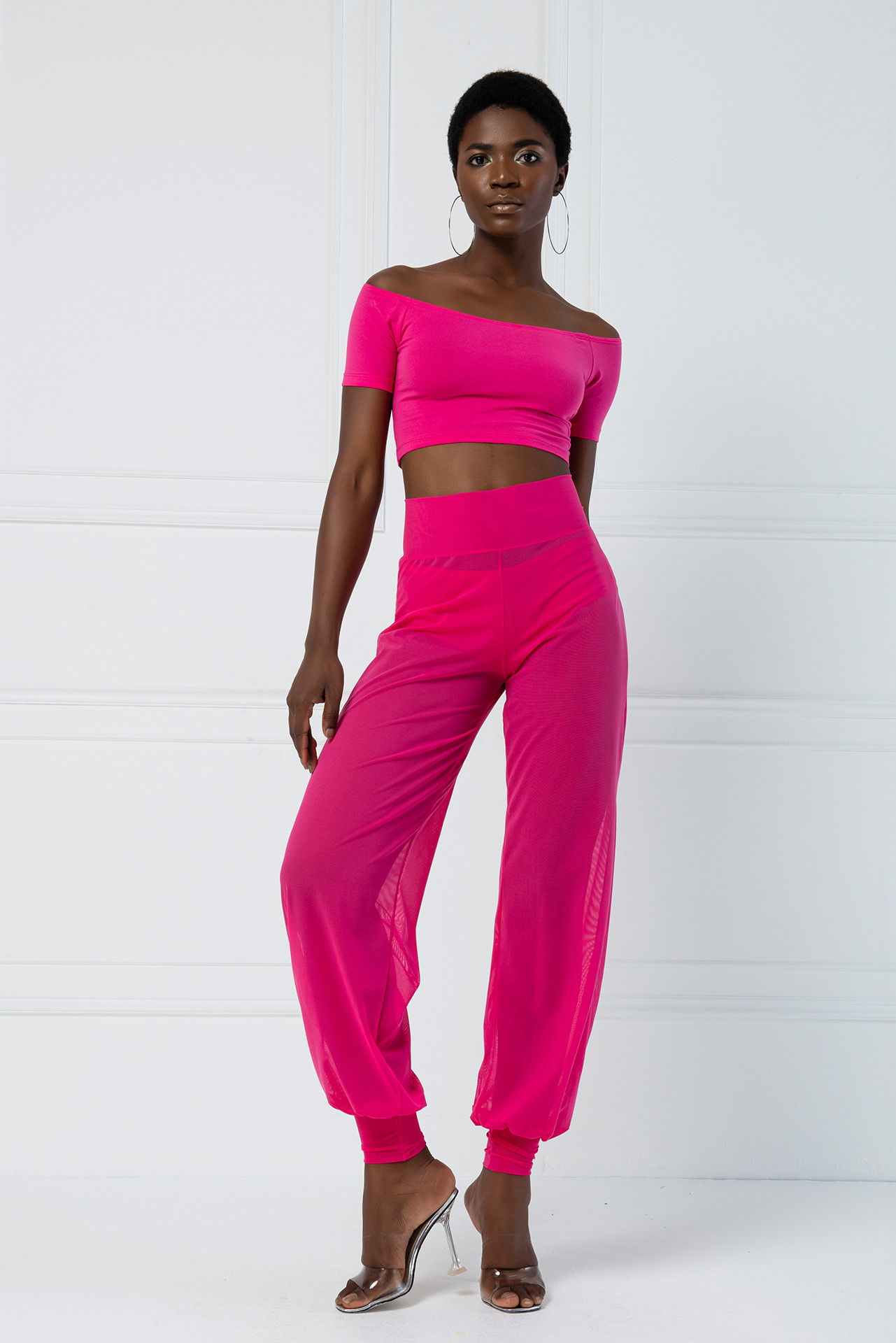 High Waist Fuchsia Sheer Pants