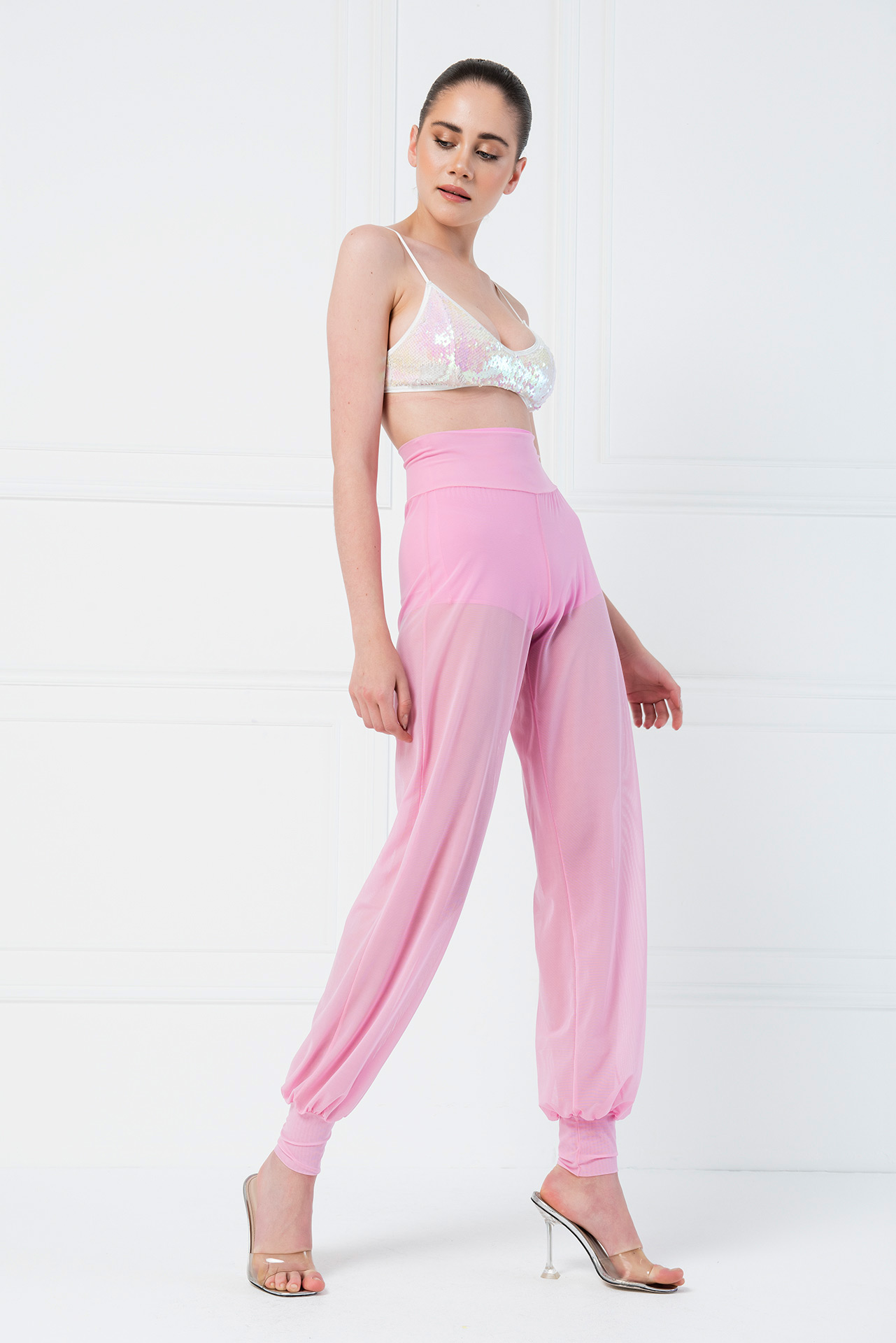 High Waist Pink Sheer Pants