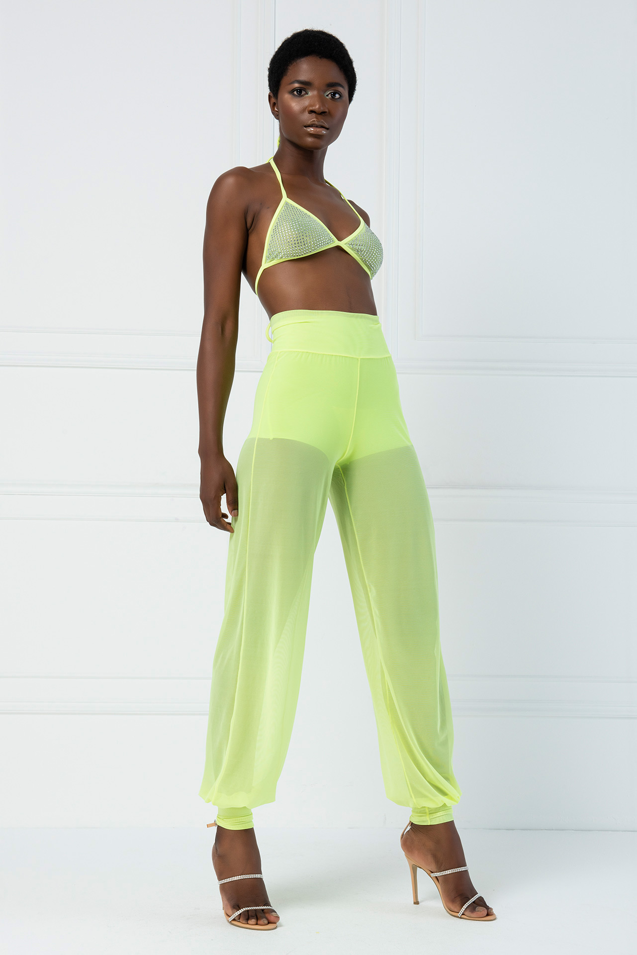 High Waist Neon Yellow Sheer Pants