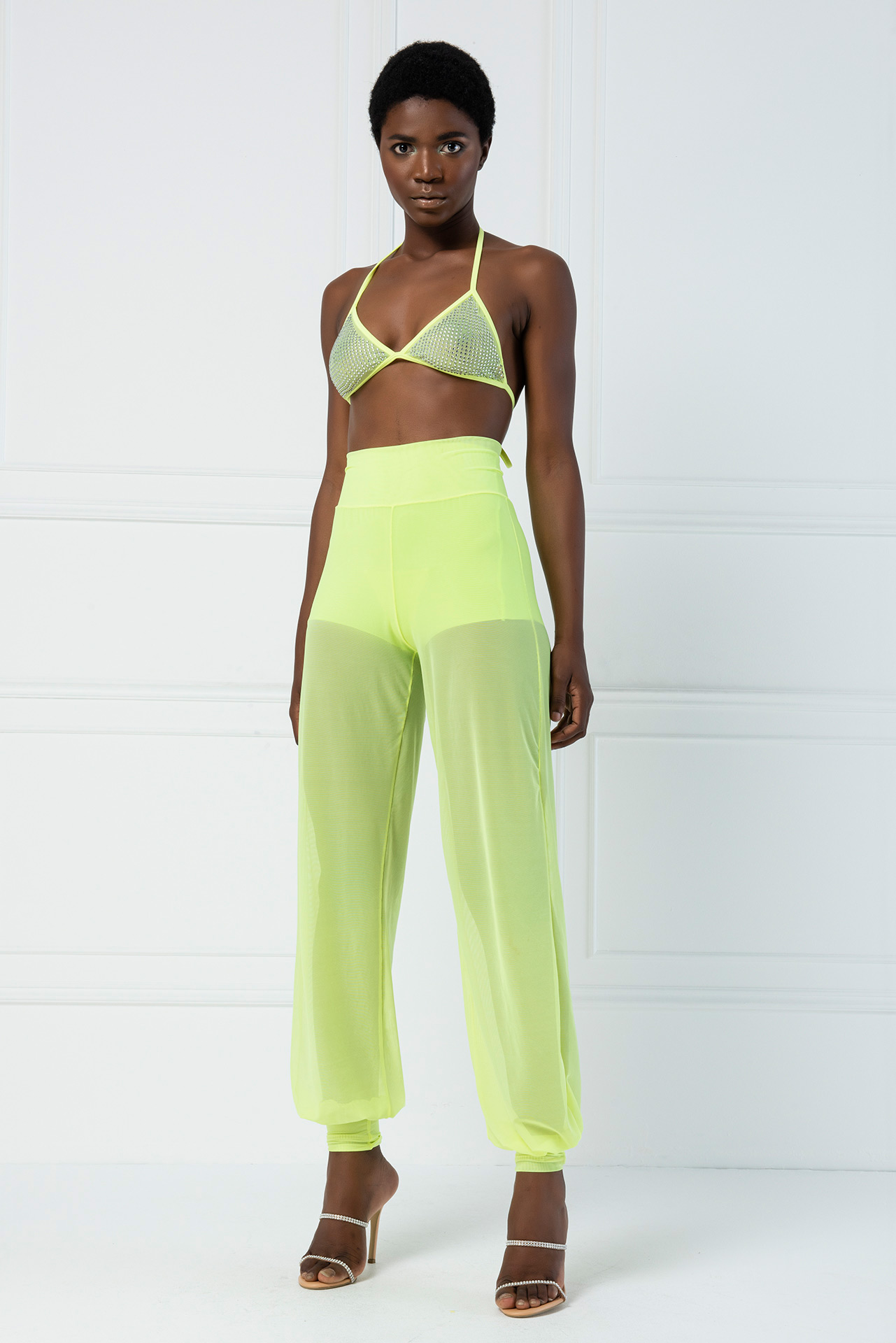 High Waist Neon Yellow Sheer Pants