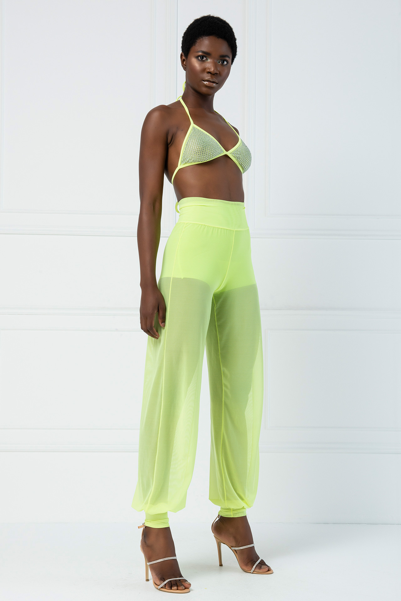 High Waist Neon Yellow Sheer Pants